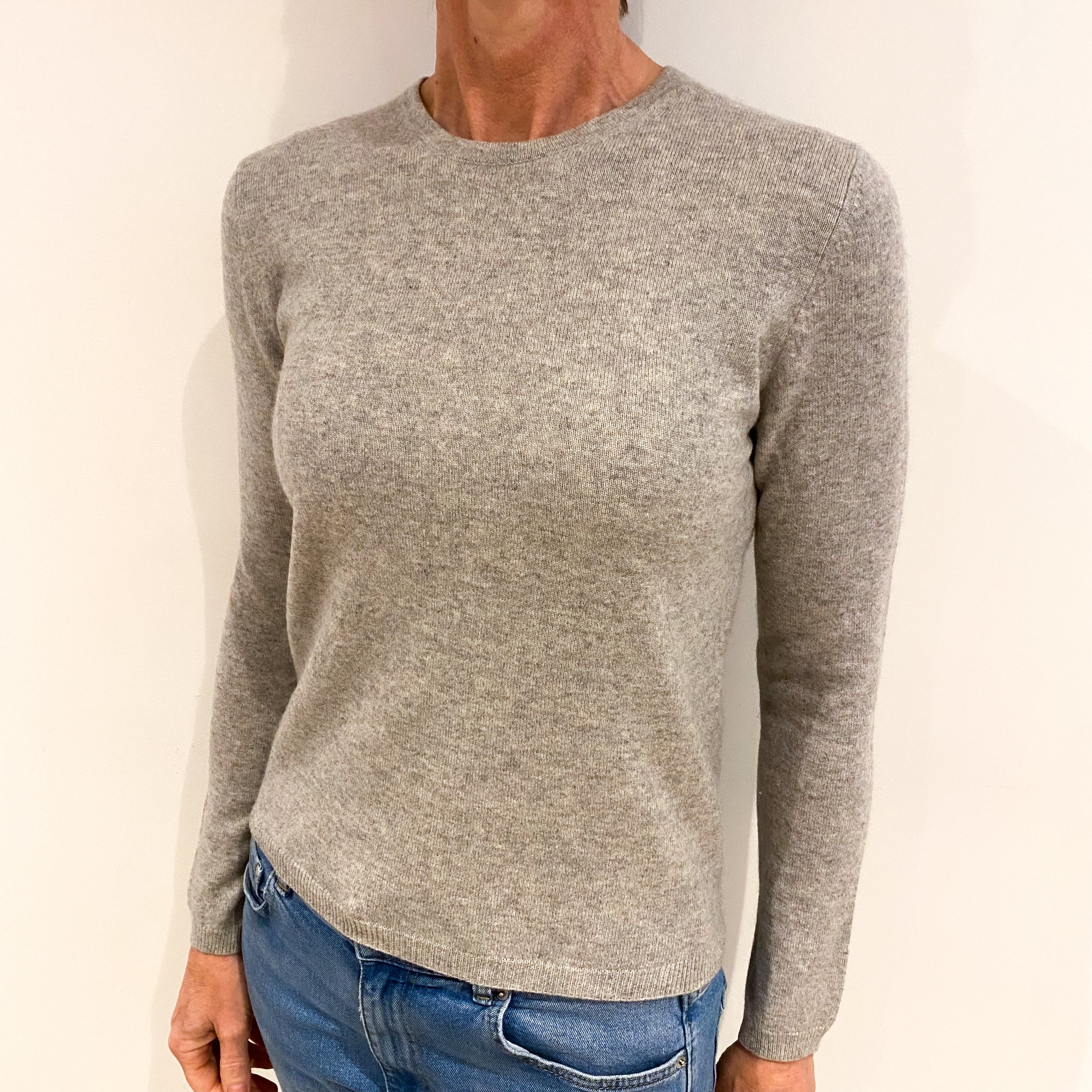 Ash Grey Cashmere Crew Neck Jumper Small