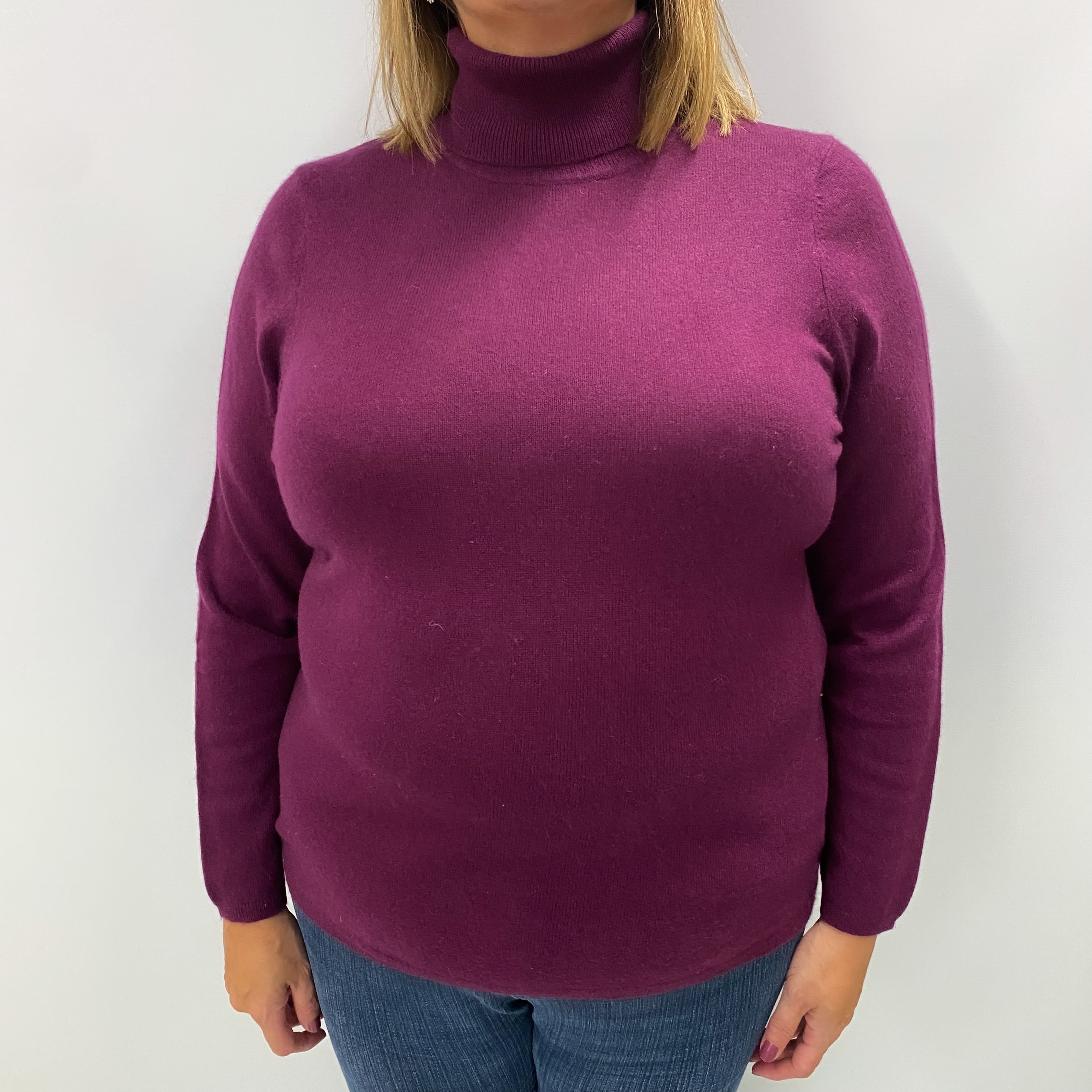 Mulberry Purple Cashmere Polo Neck Jumper Extra Large