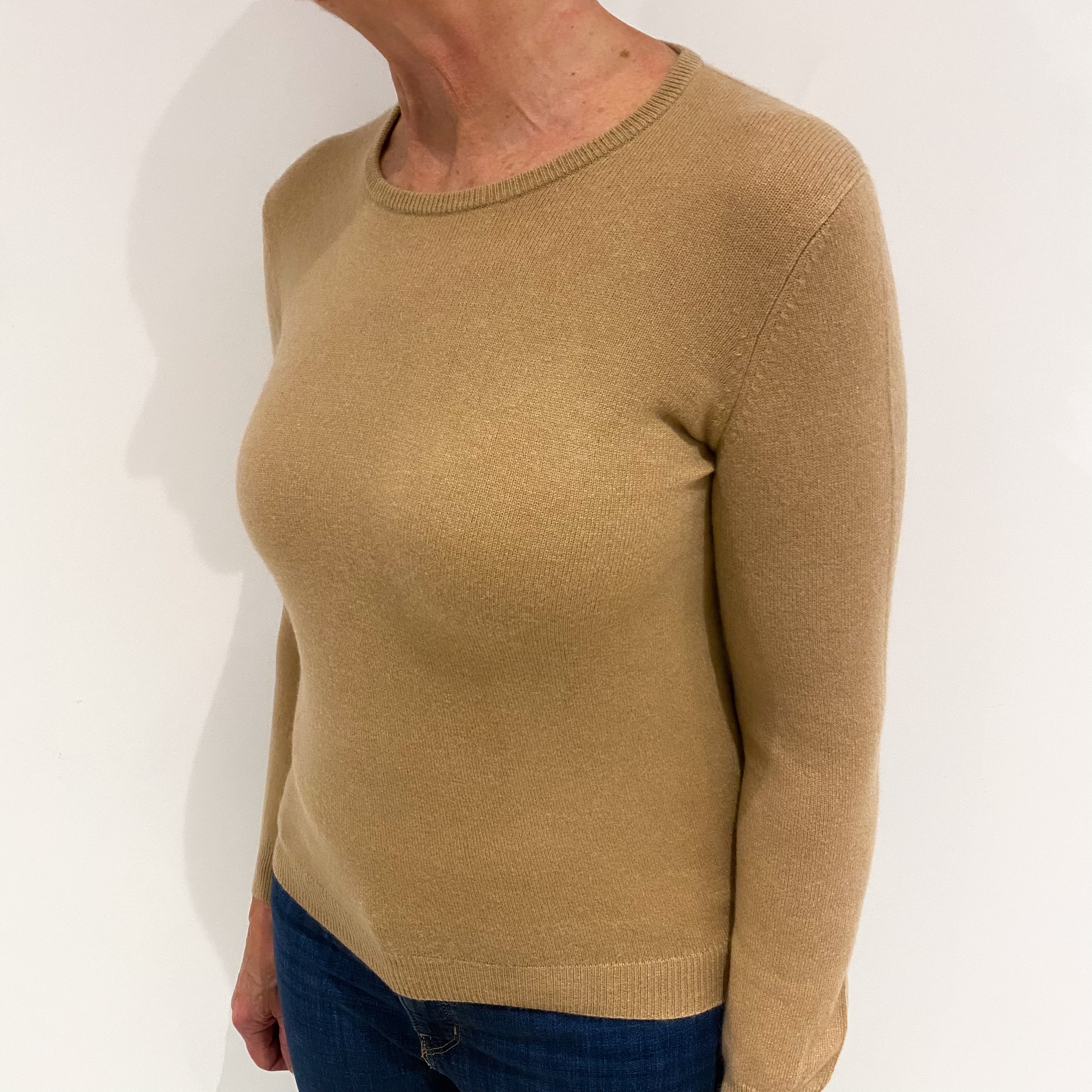 Caramel Brown Cashmere Crew Neck Jumper Medium