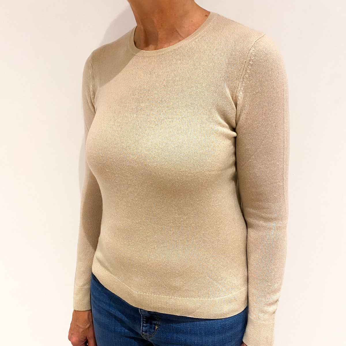 Sand Cashmere Crew Neck Jumper Medium