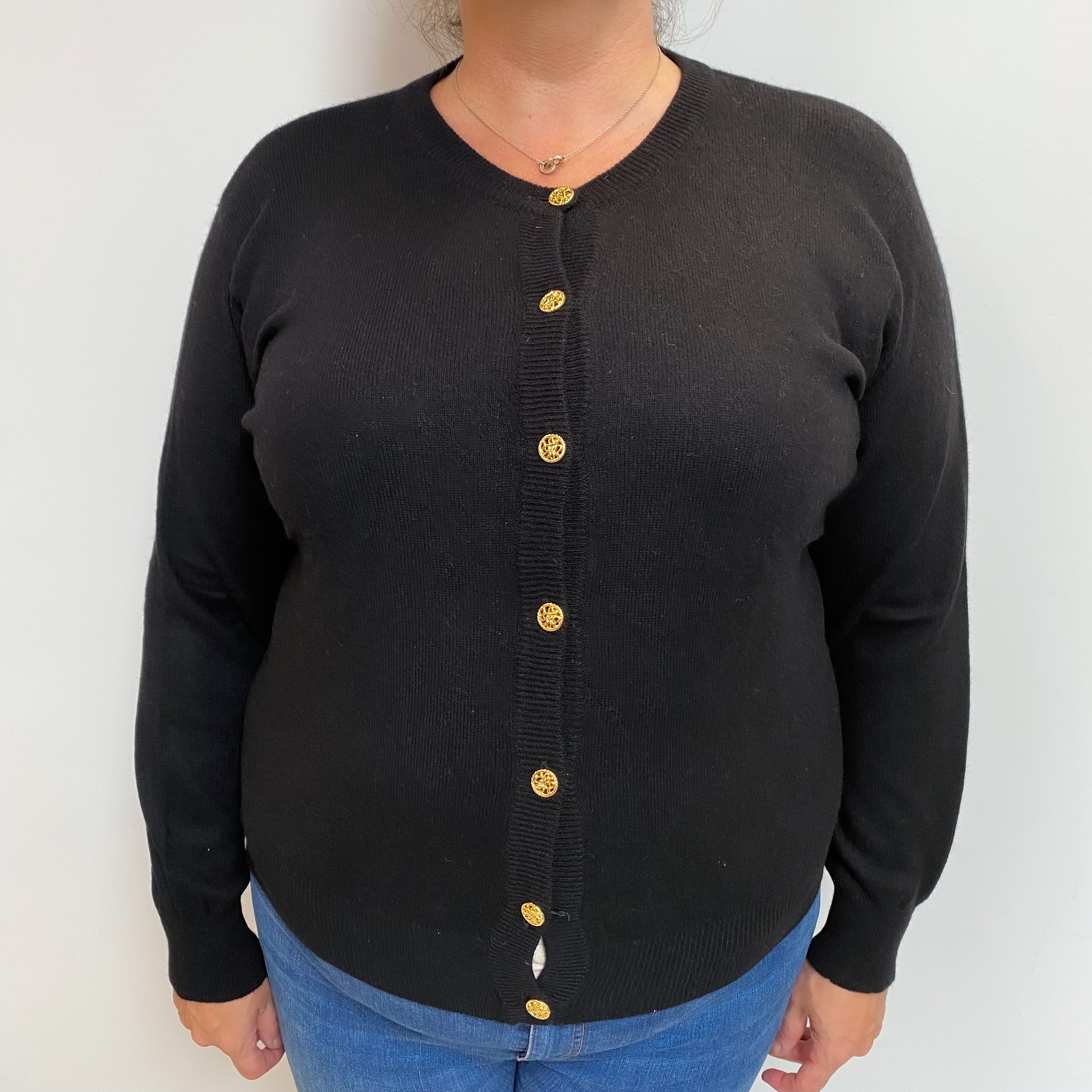 Black Cashmere Crew Cardigan Extra Large