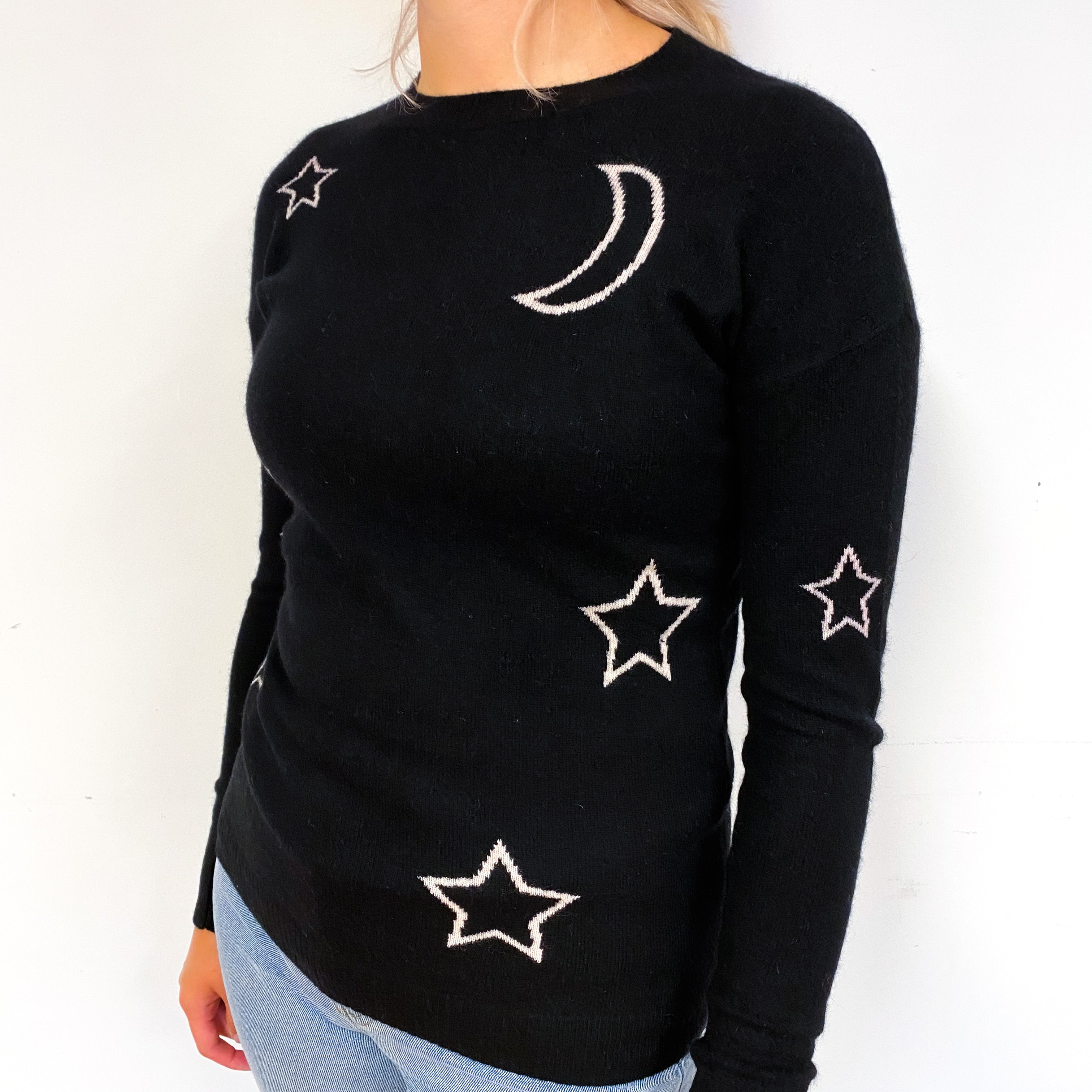 Black Moon and Star Cashmere Crew Neck Jumper Small