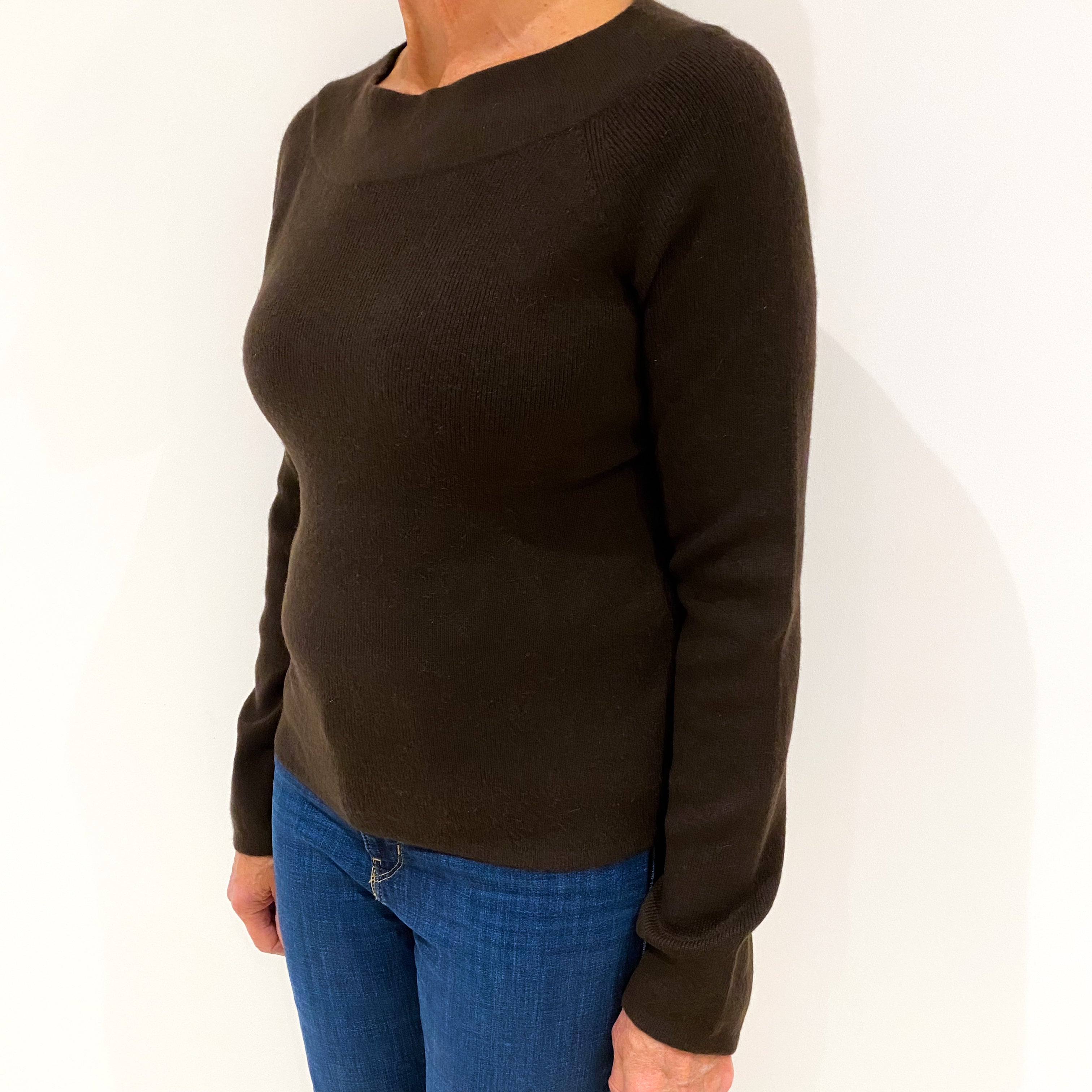 Chocolate Brown Cashmere Crew Neck Jumper Medium