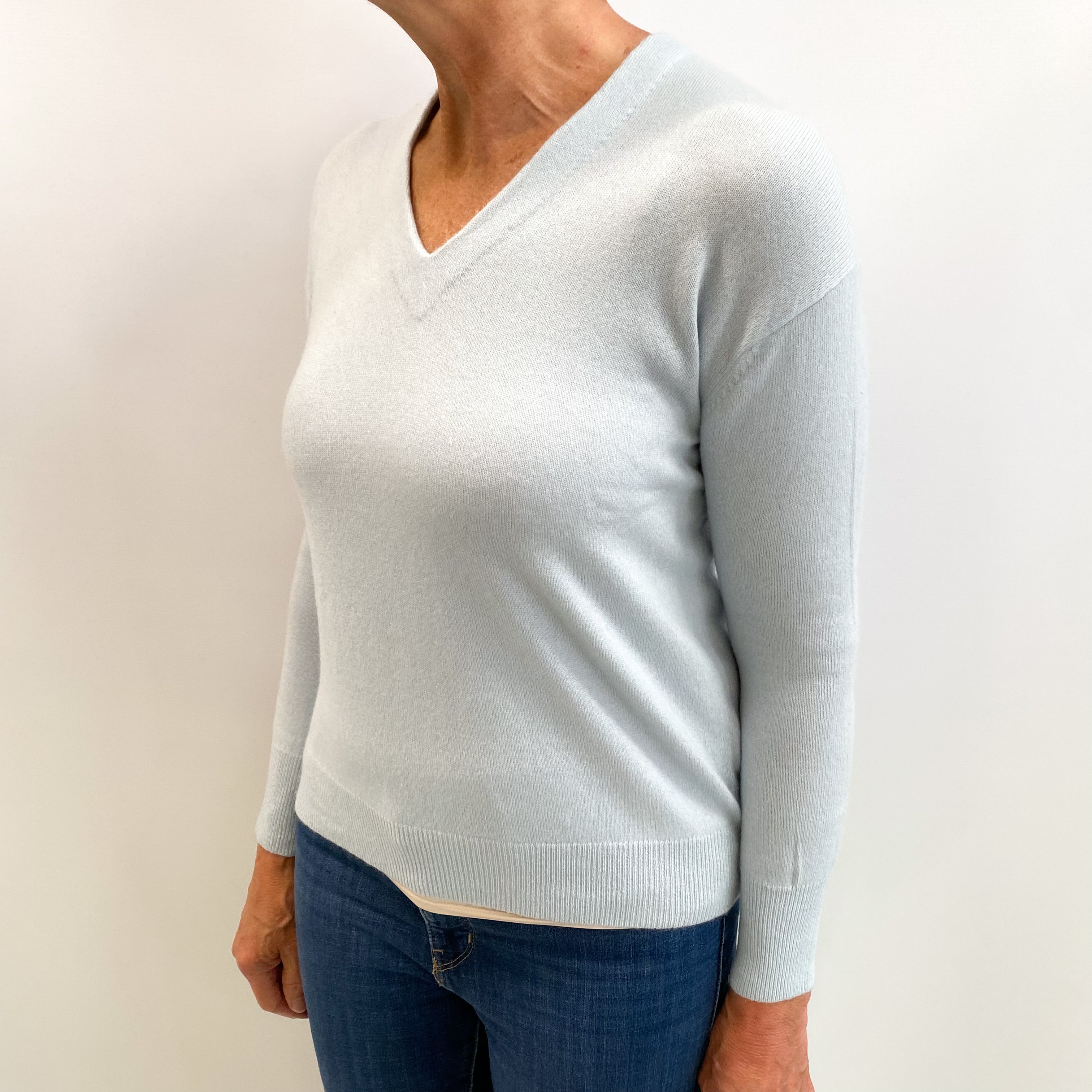 Powder Blue Cashmere V Neck Jumper Medium