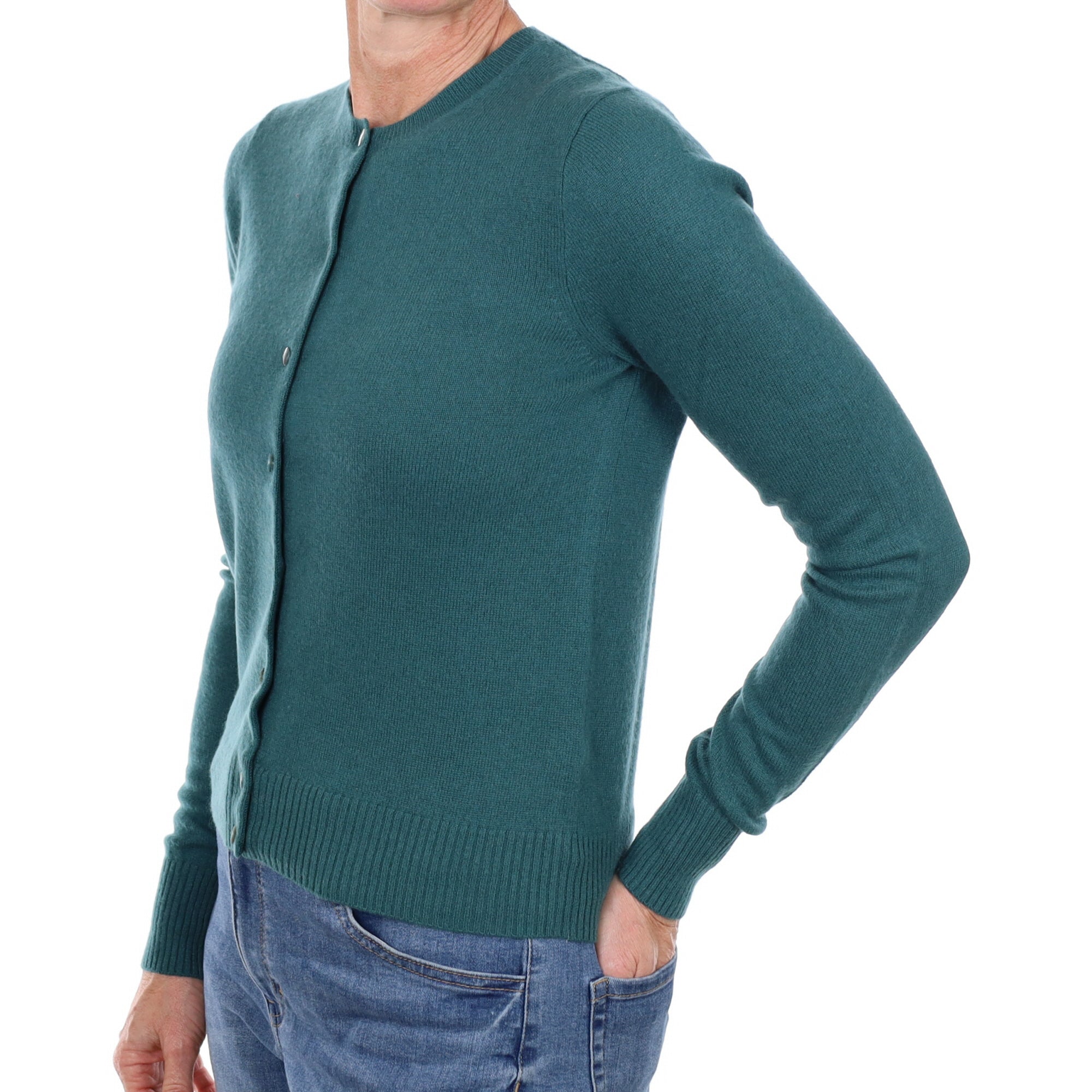 Forest Green Cashmere Crew Neck Cardigan Small