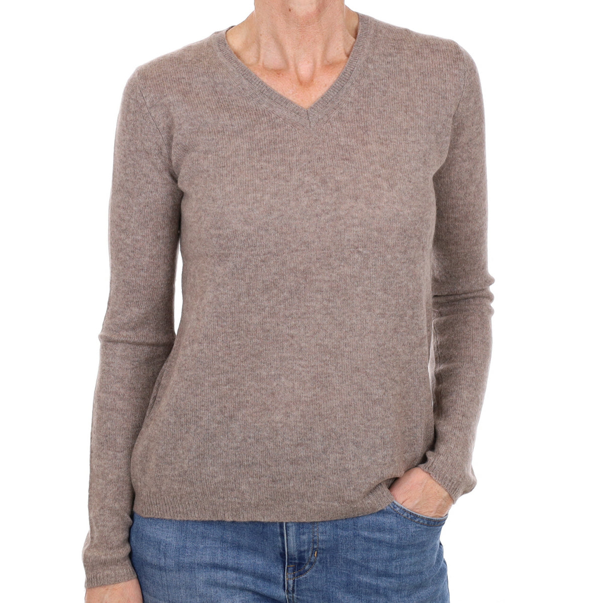 Mocha Brown Cashmere V Neck Jumper Small