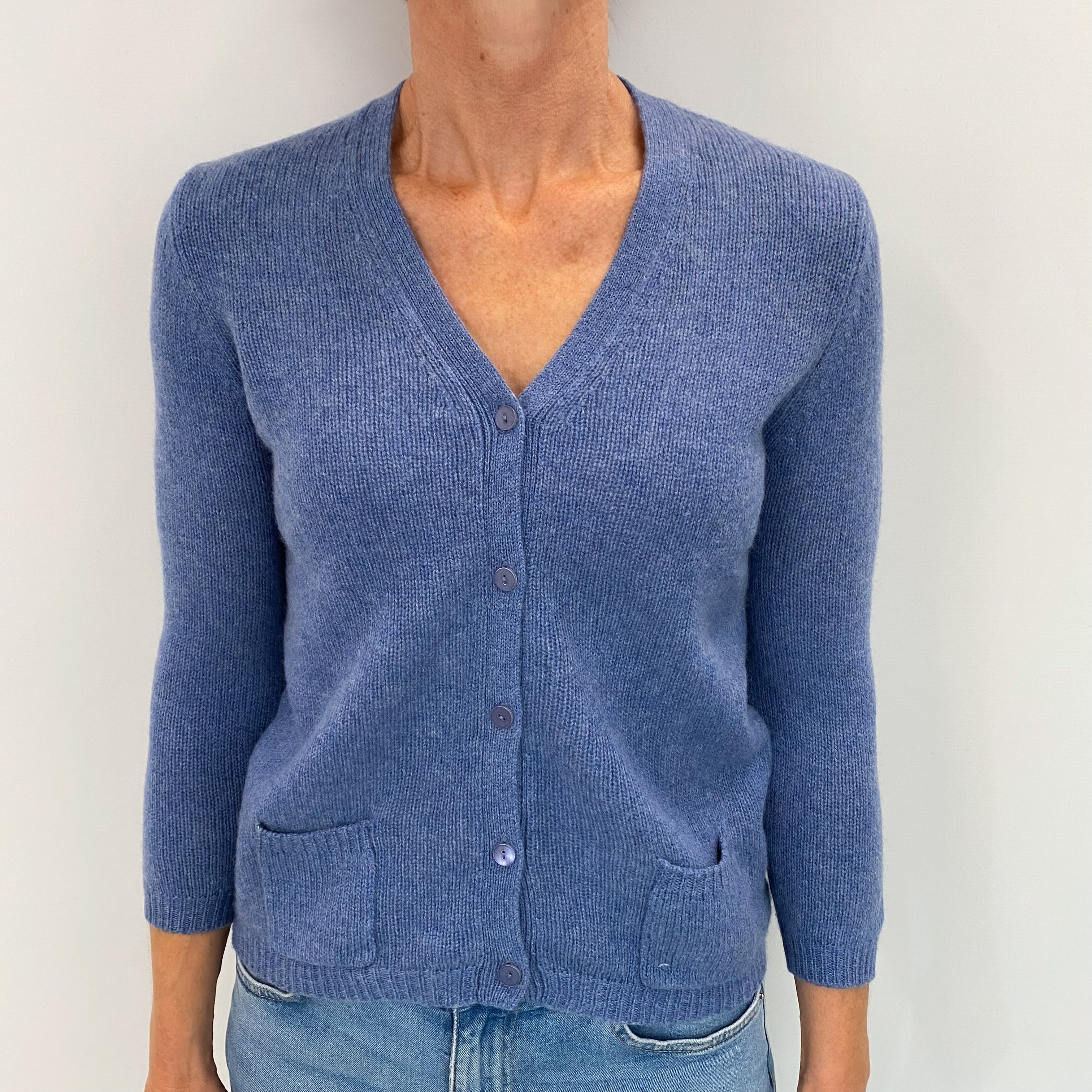 Denim Blue Cashmere V Neck Cardigan Small