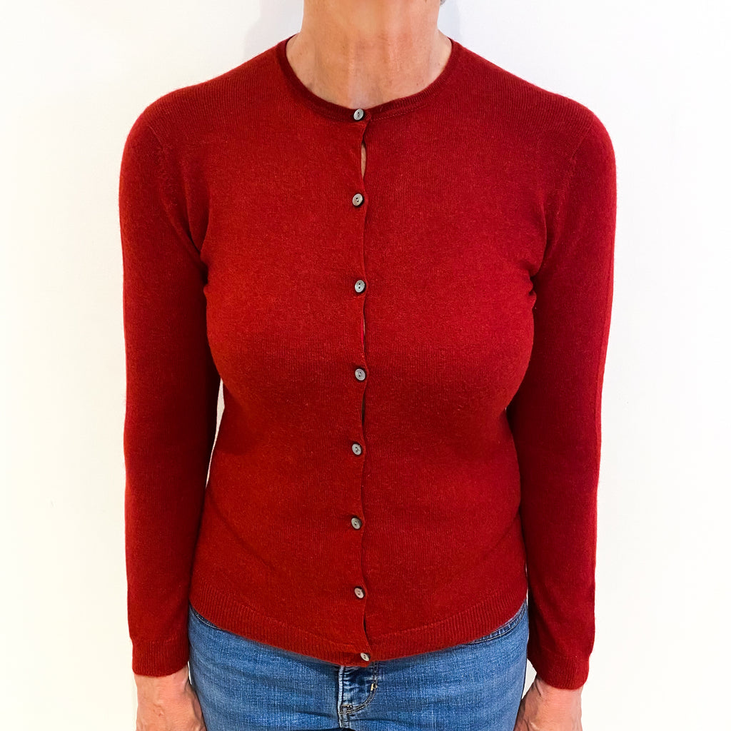 Italian Crimson Red Cashmere Crew Neck Cardigan Medium