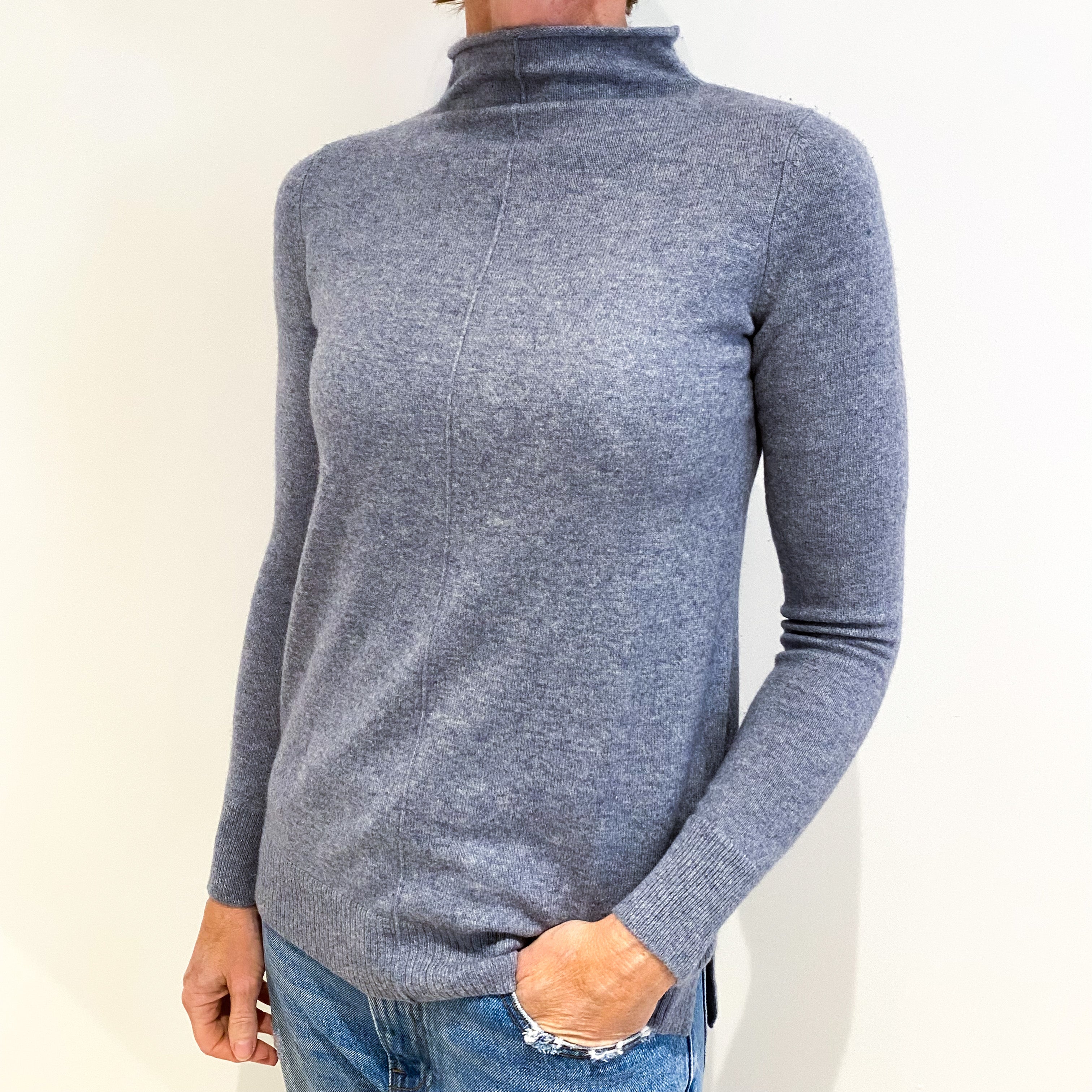 Ash Grey Cashmere Funnel Neck Jumper Small