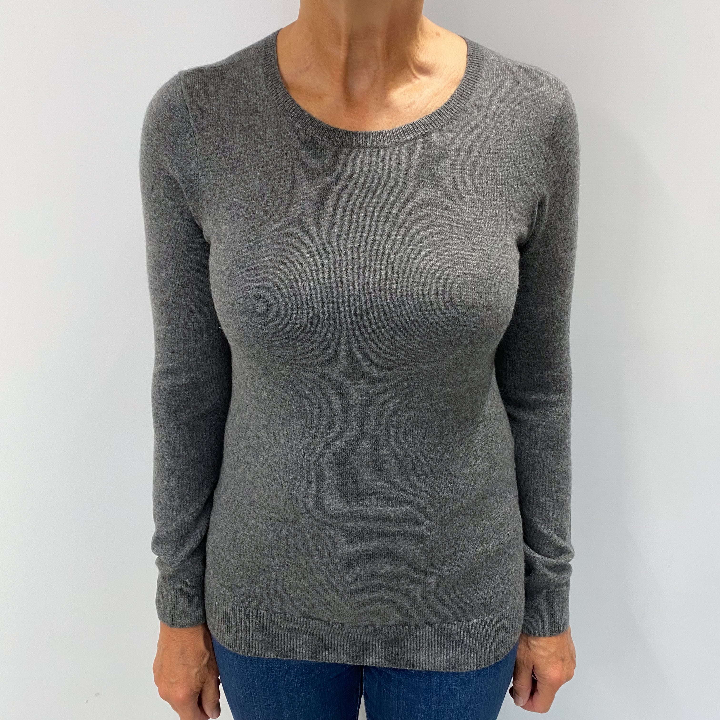 Slate Grey Cashmere Crew Neck Jumper Medium