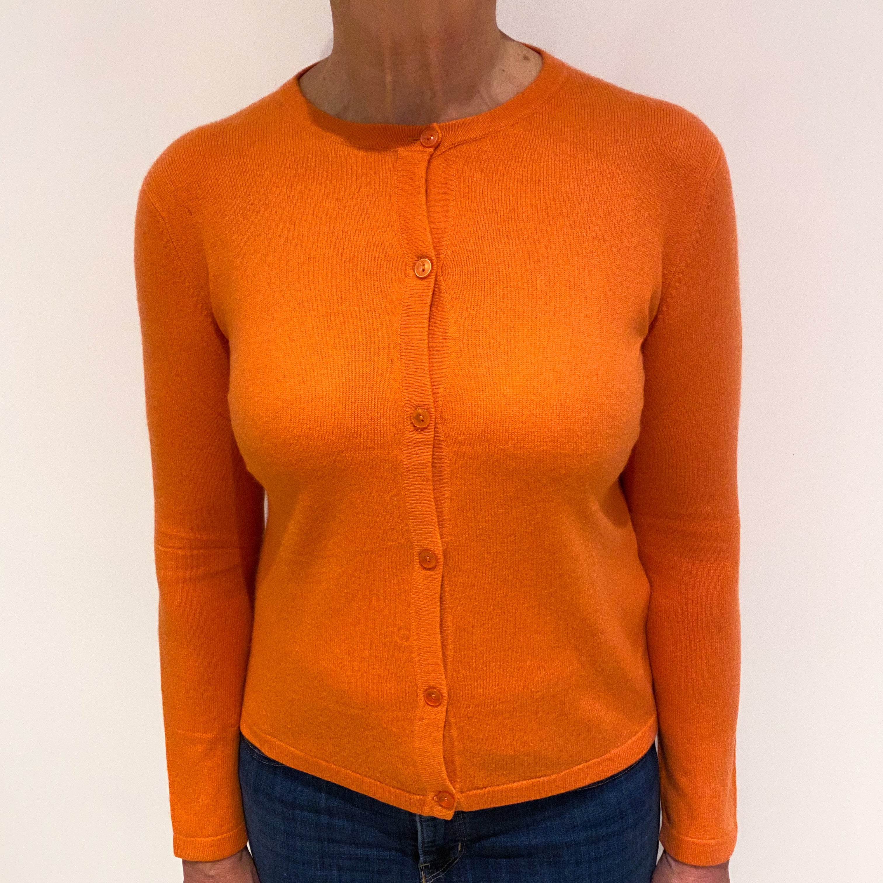 Crab Orange Cashmere Crew Neck Cardigan Medium