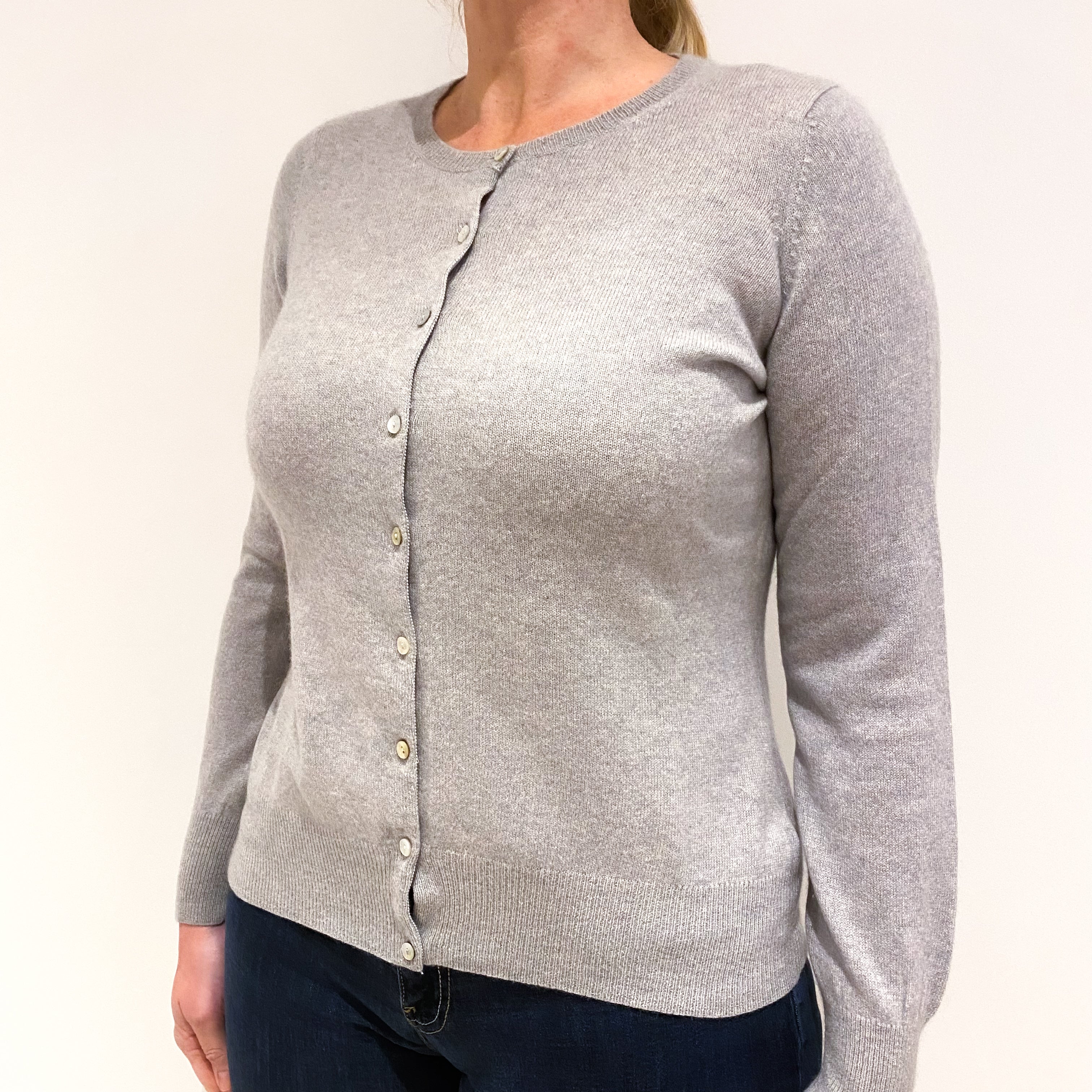 Mist Grey Cashmere Crew Neck Cardigan Large