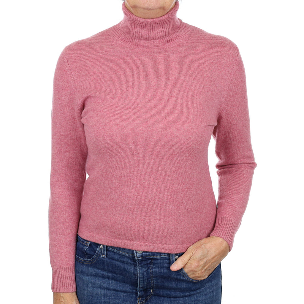 Heather Pink Marl Cashmere Polo Neck Jumper Medium
