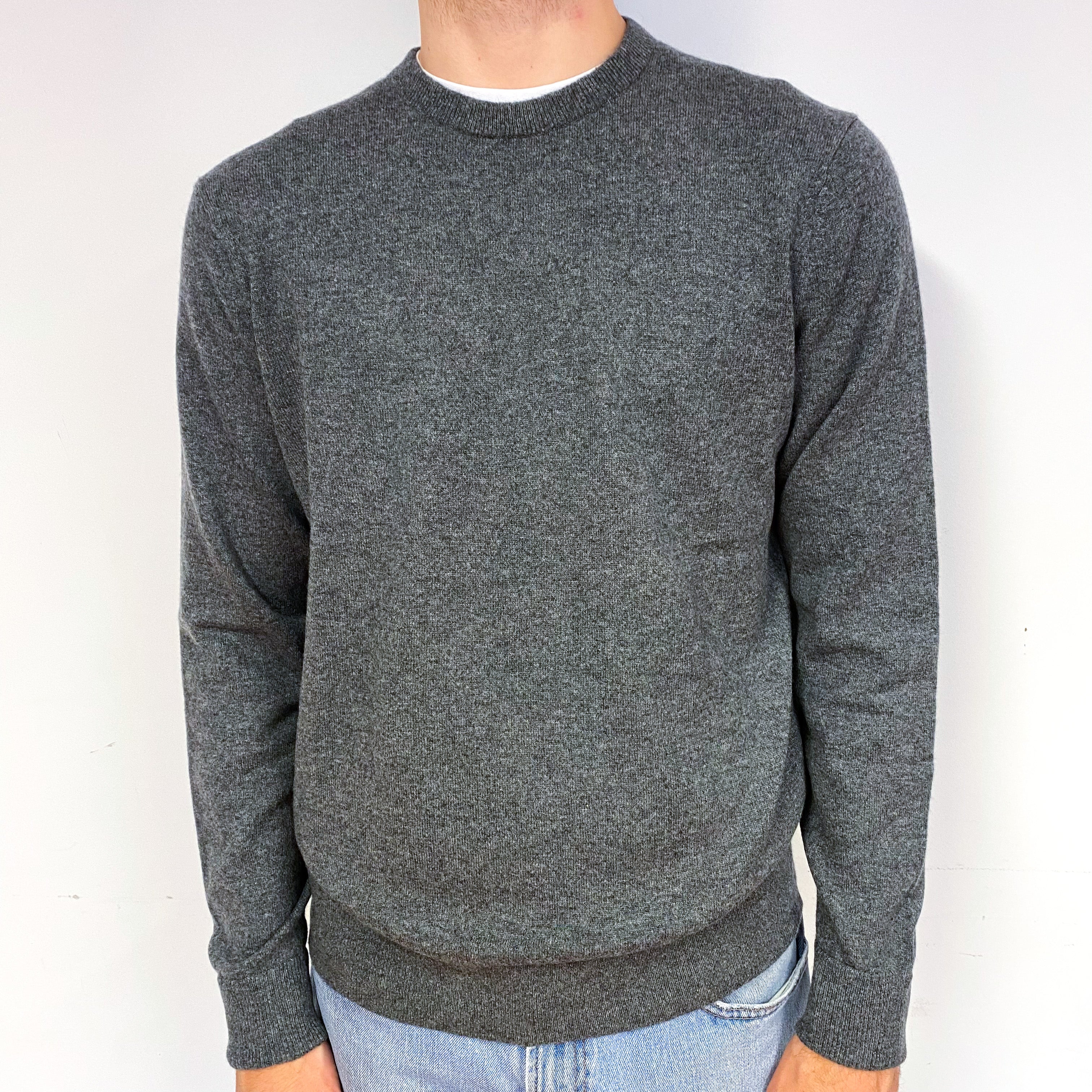 Men's Slate Grey Cashmere Crew Neck Jumper Large