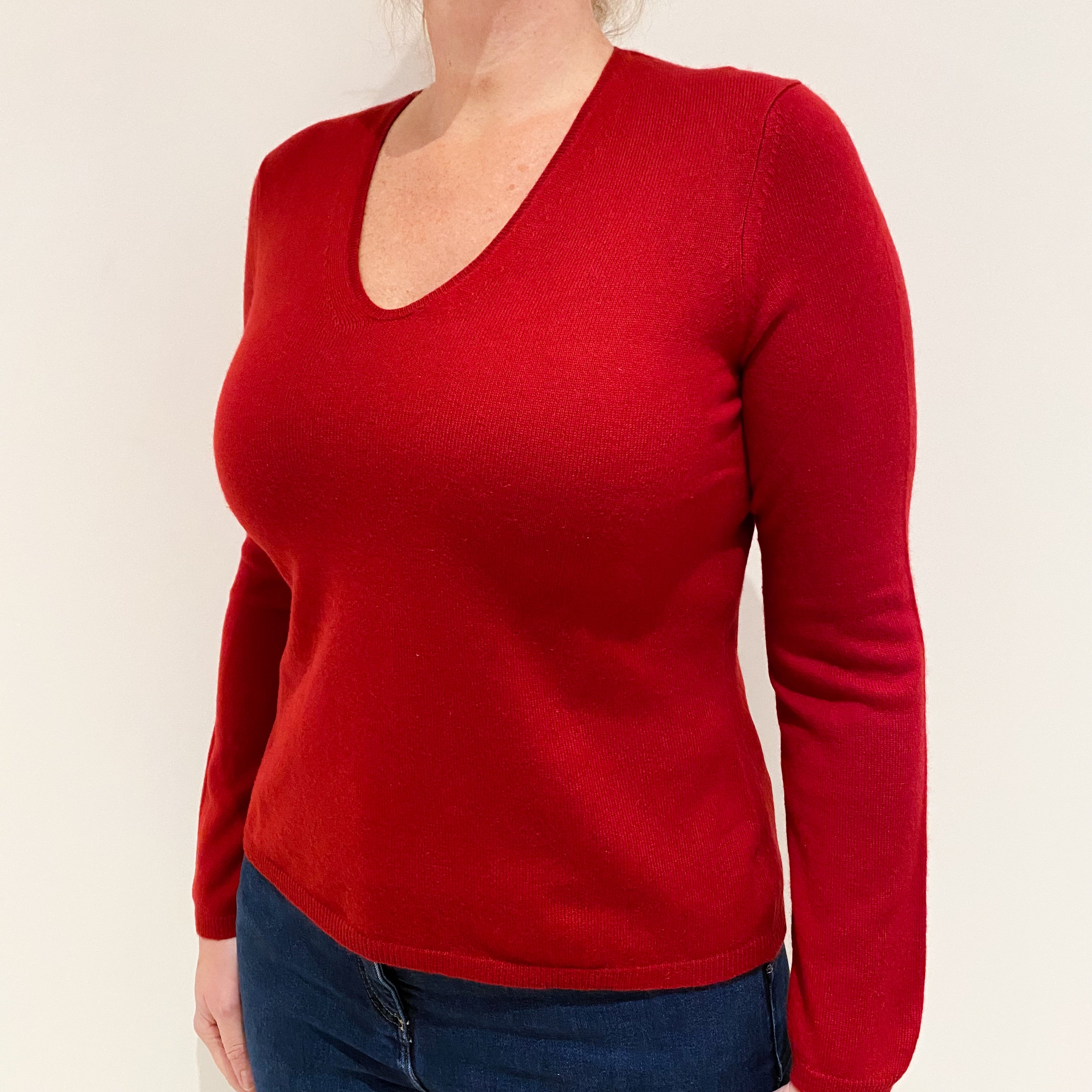 Scarlet Red Cashmere V-Neck Jumper