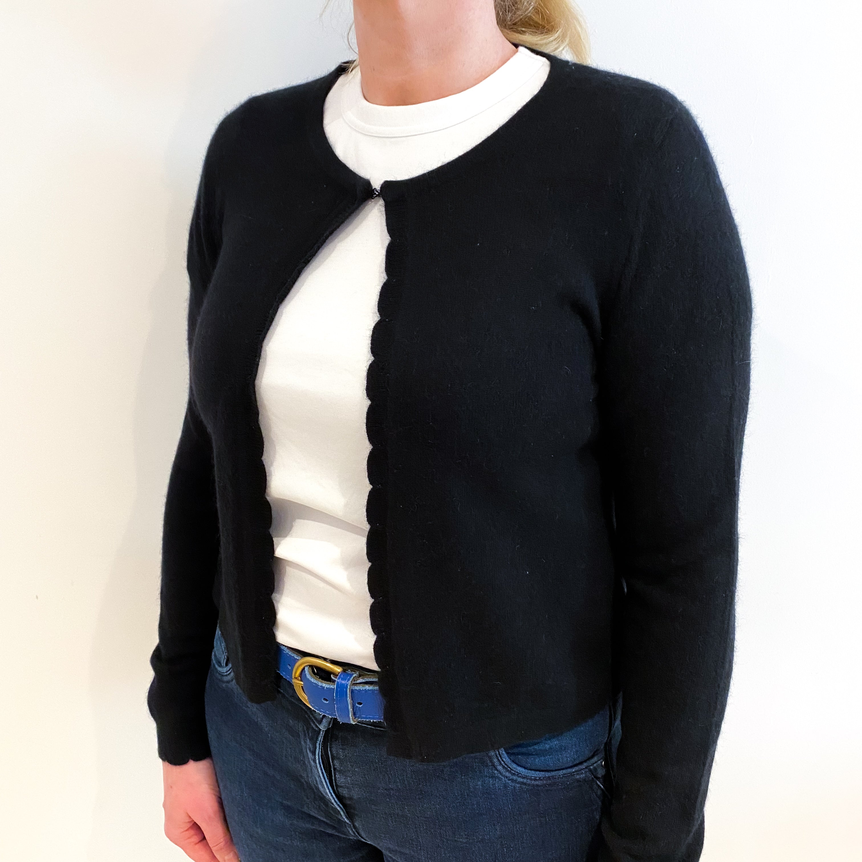 Black Cashmere Crew Neck Cardigan Large