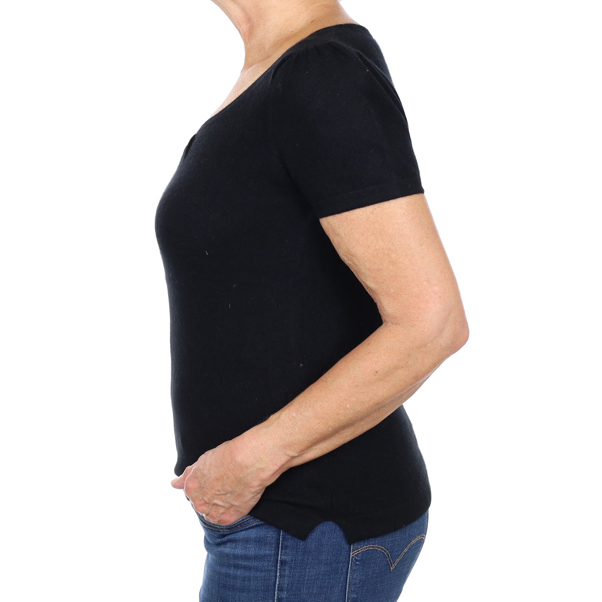 Black Cashmere Short Sleeve Scoop Neck Jumper Medium