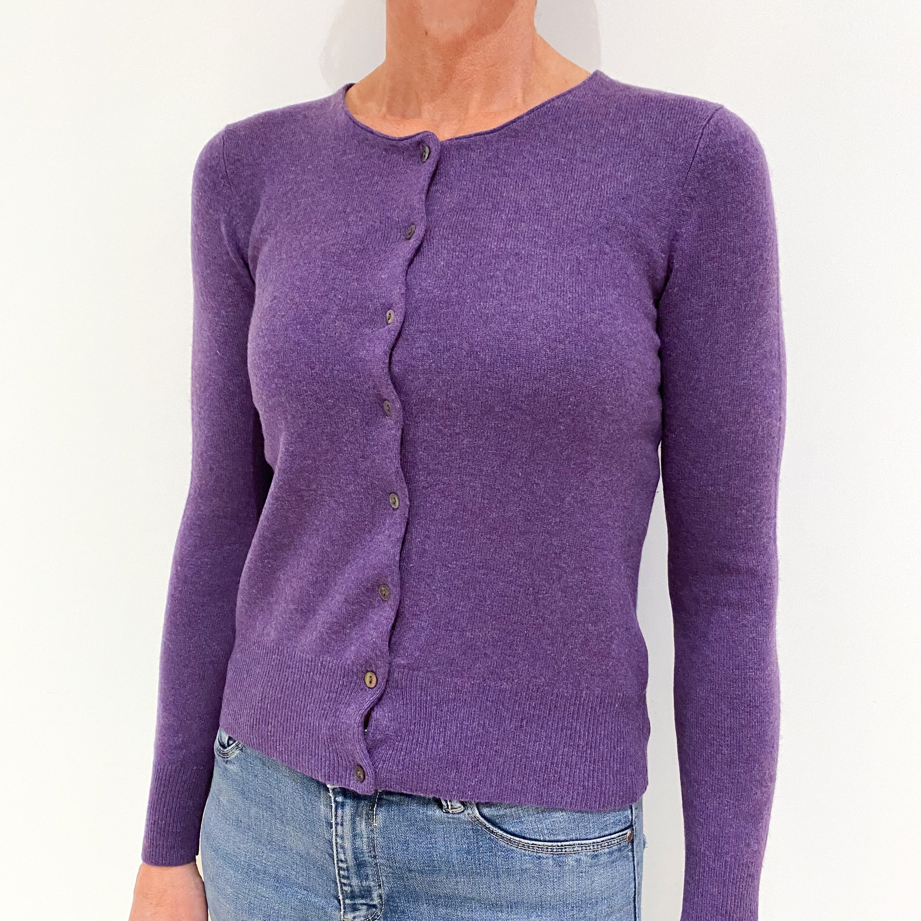 True Purple Cashmere Crew Neck Cardigan Small