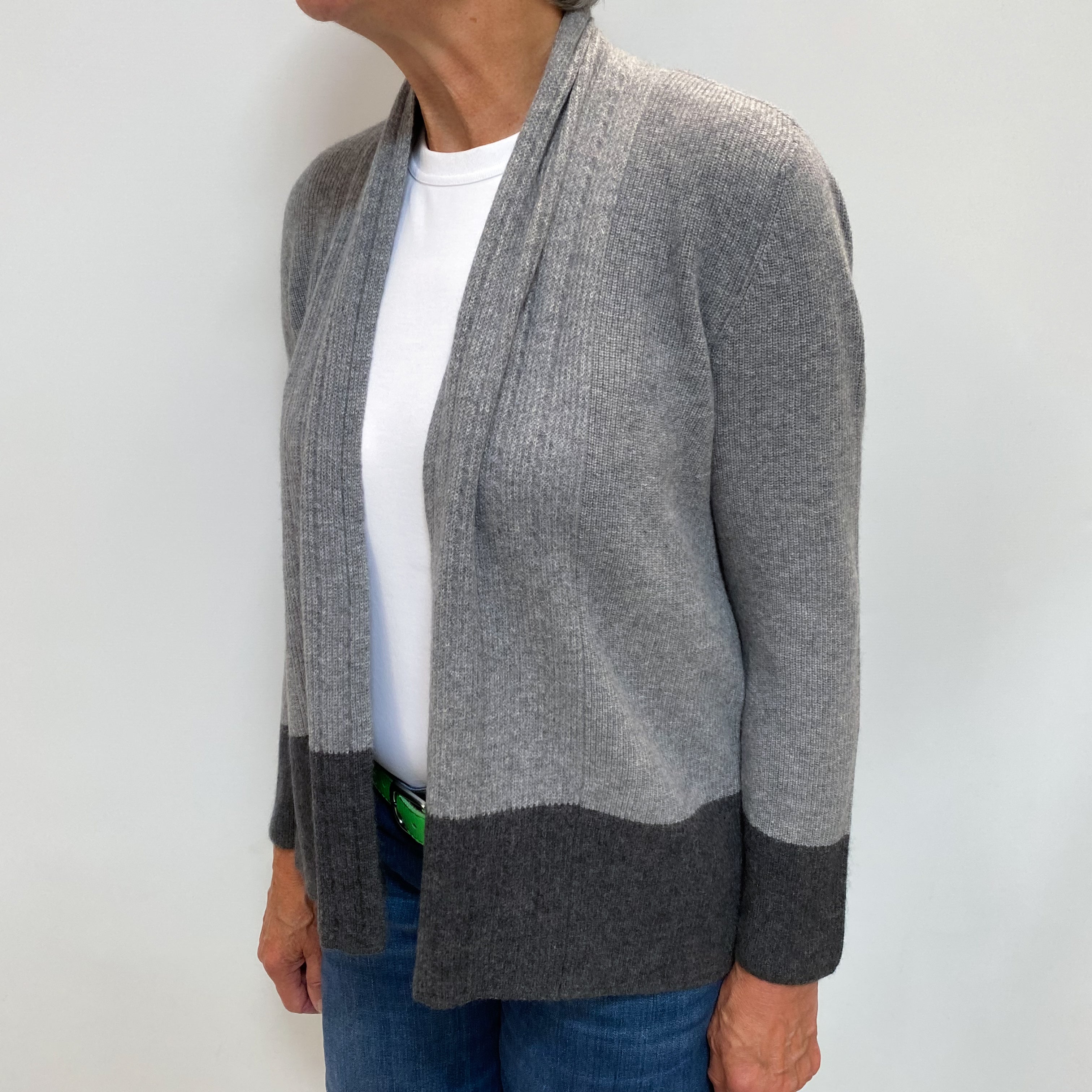 Ash Grey Cashmere Edge To Edge Cardigan Medium