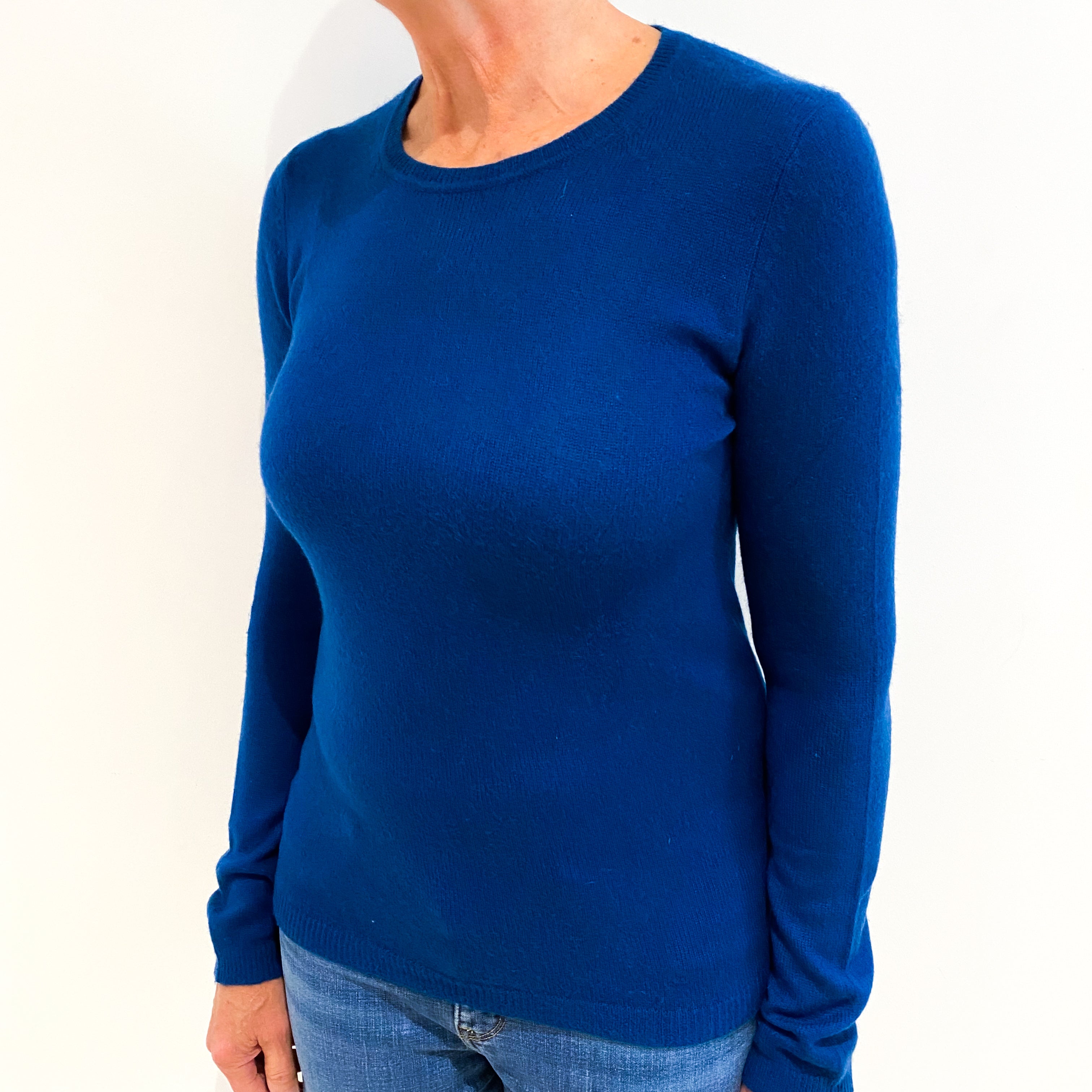 Peacock Blue Cashmere Crew Neck Jumper Medium