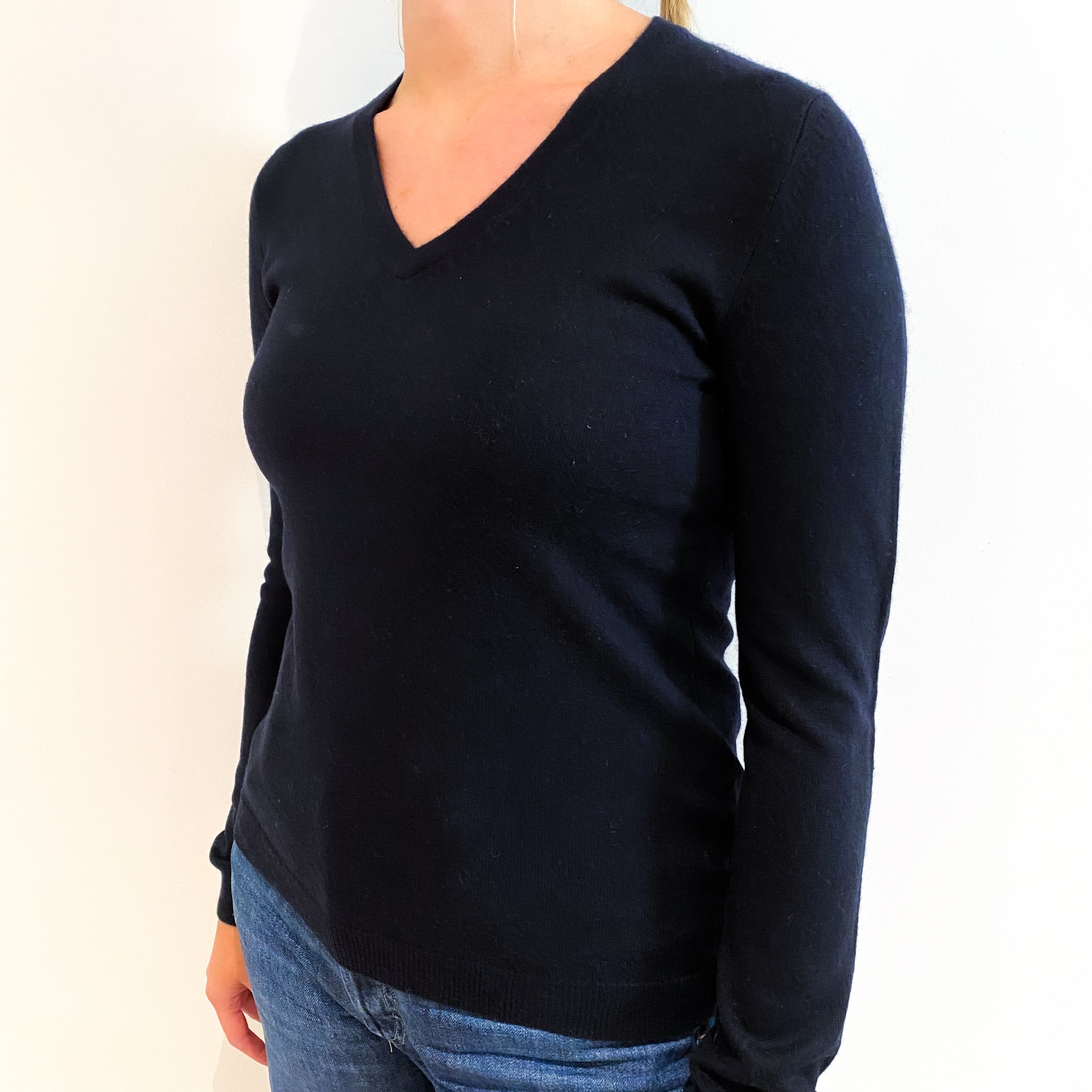Dark Navy Blue Cashmere V-Neck Jumper Small
