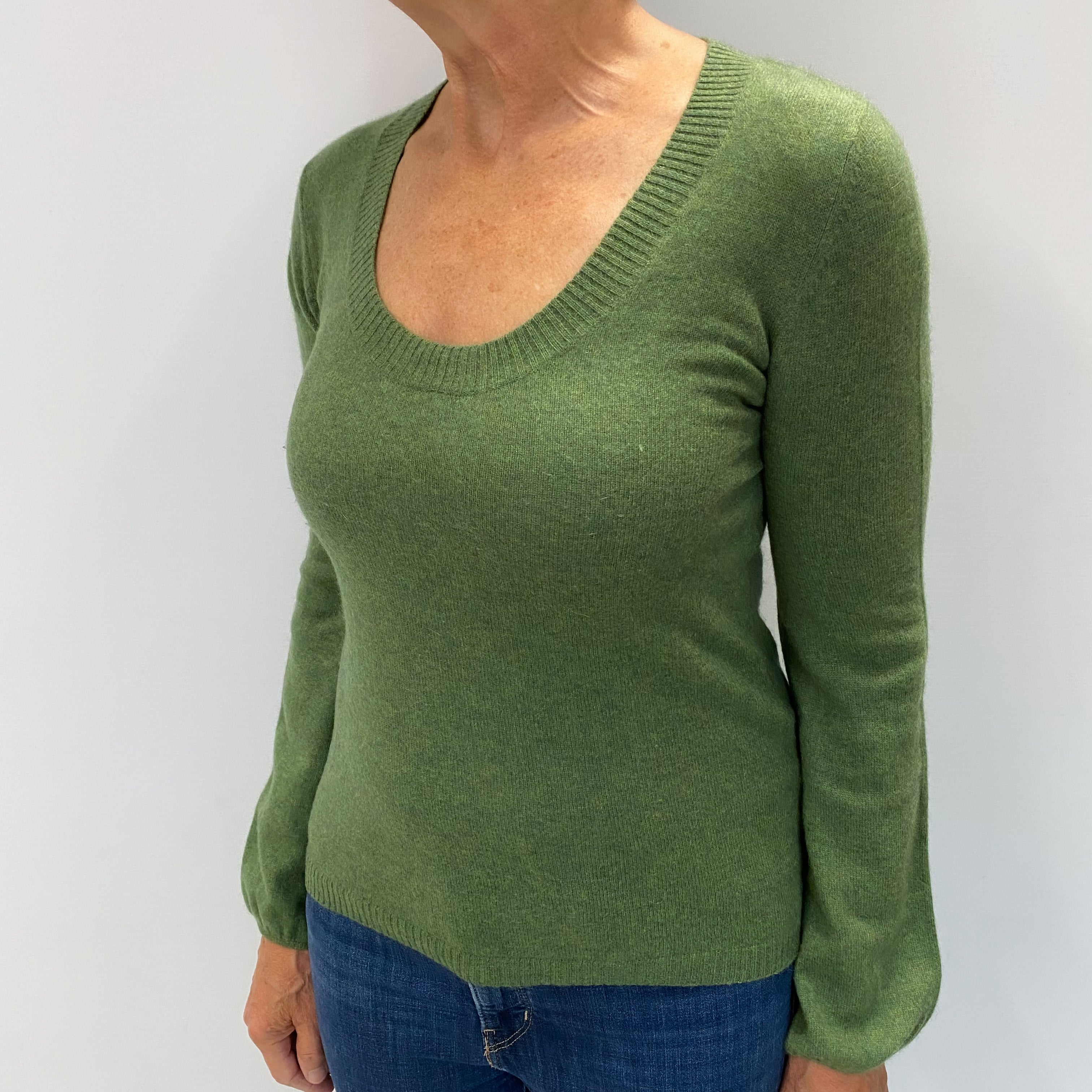 Moss Green Cashmere Scoop Neck Jumper Medium