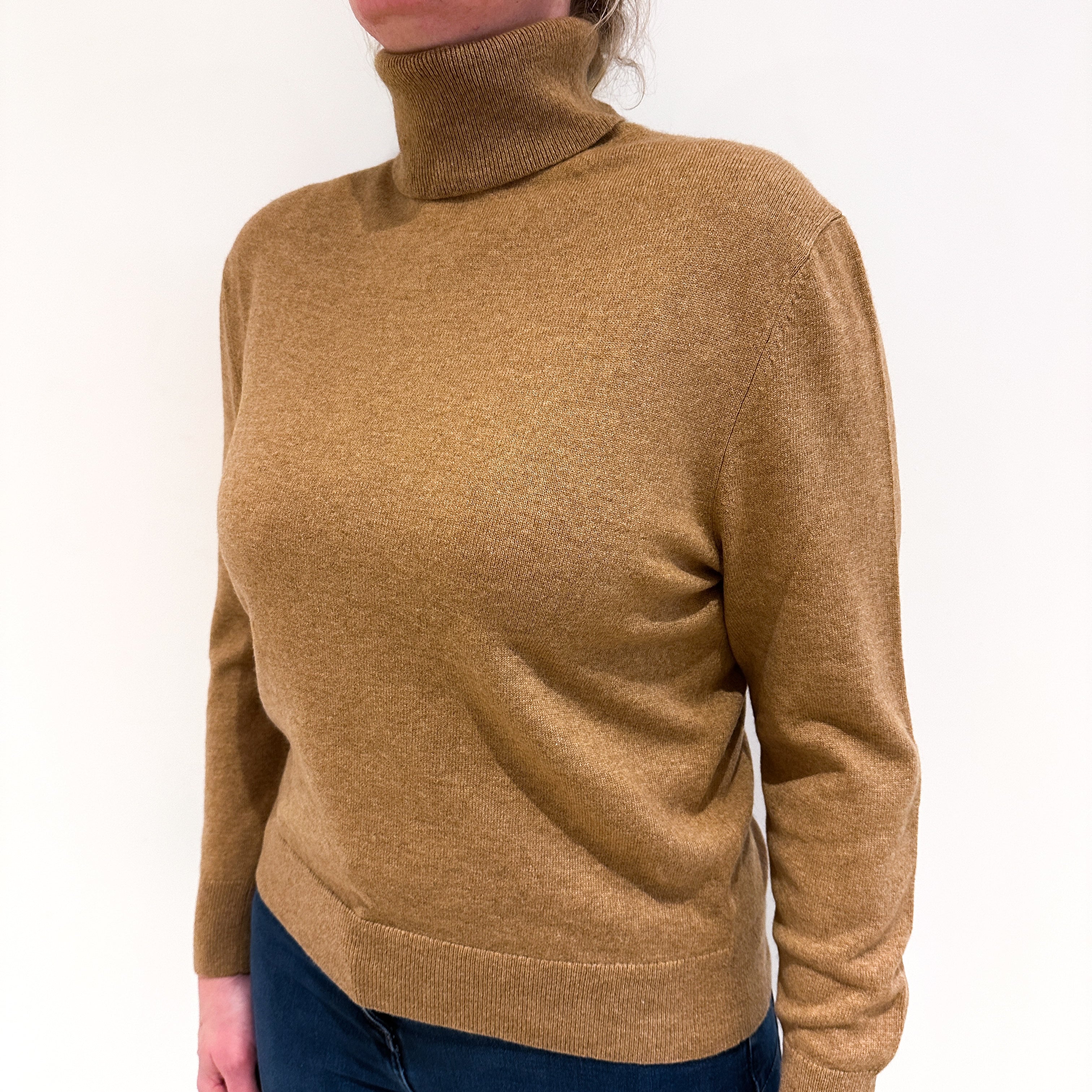 Toffee Brown Cashmere Polo Neck Jumper Large