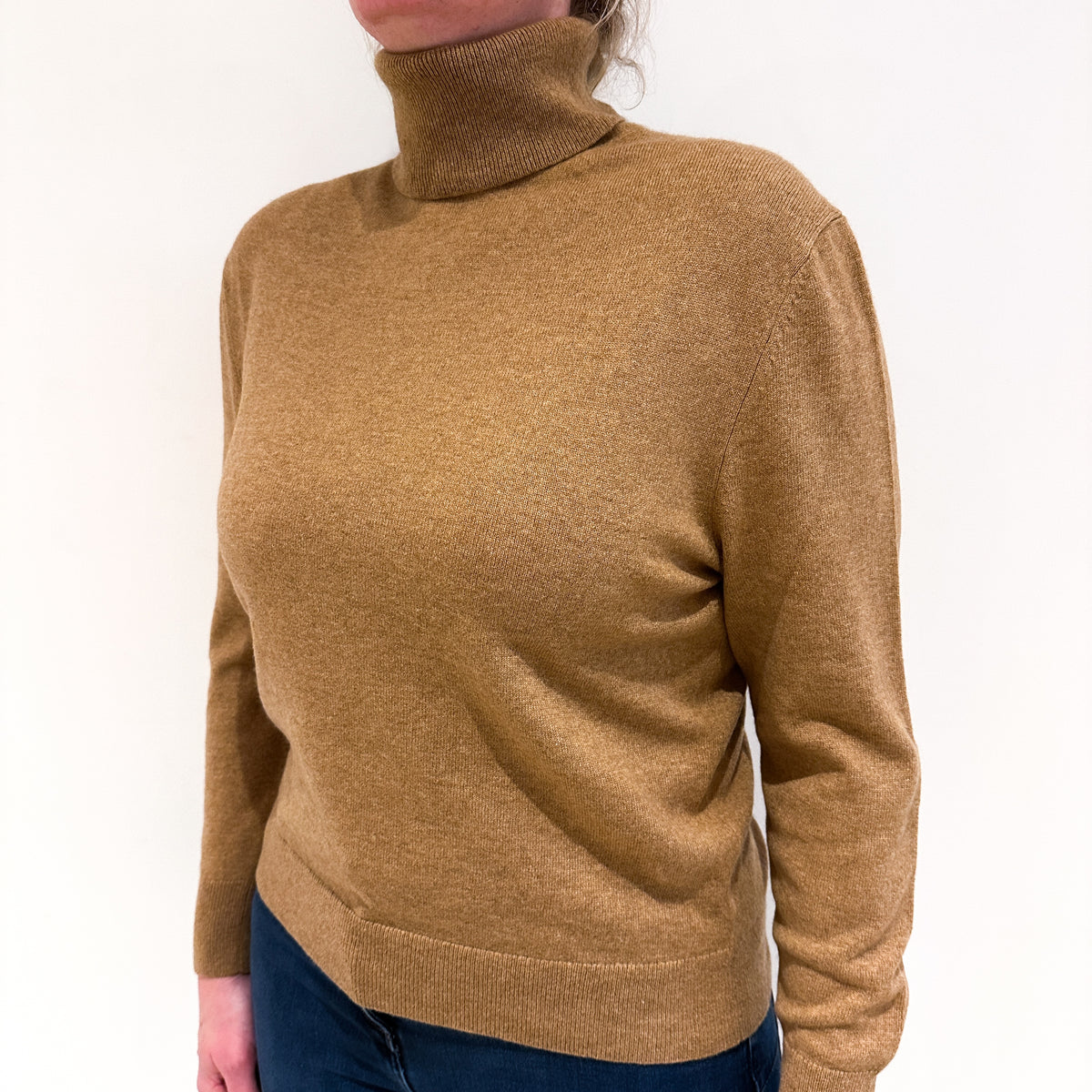 Toffee Brown Cashmere Polo Neck Jumper Large
