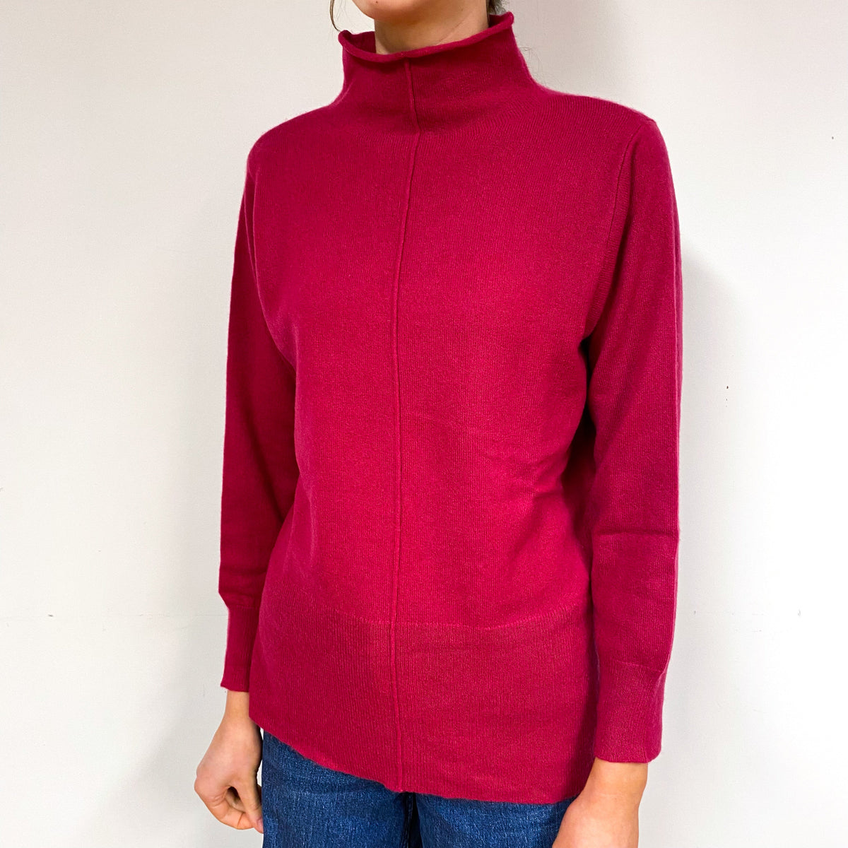 Ruby Red Cashmere Funnel Neck Jumper Extra Small