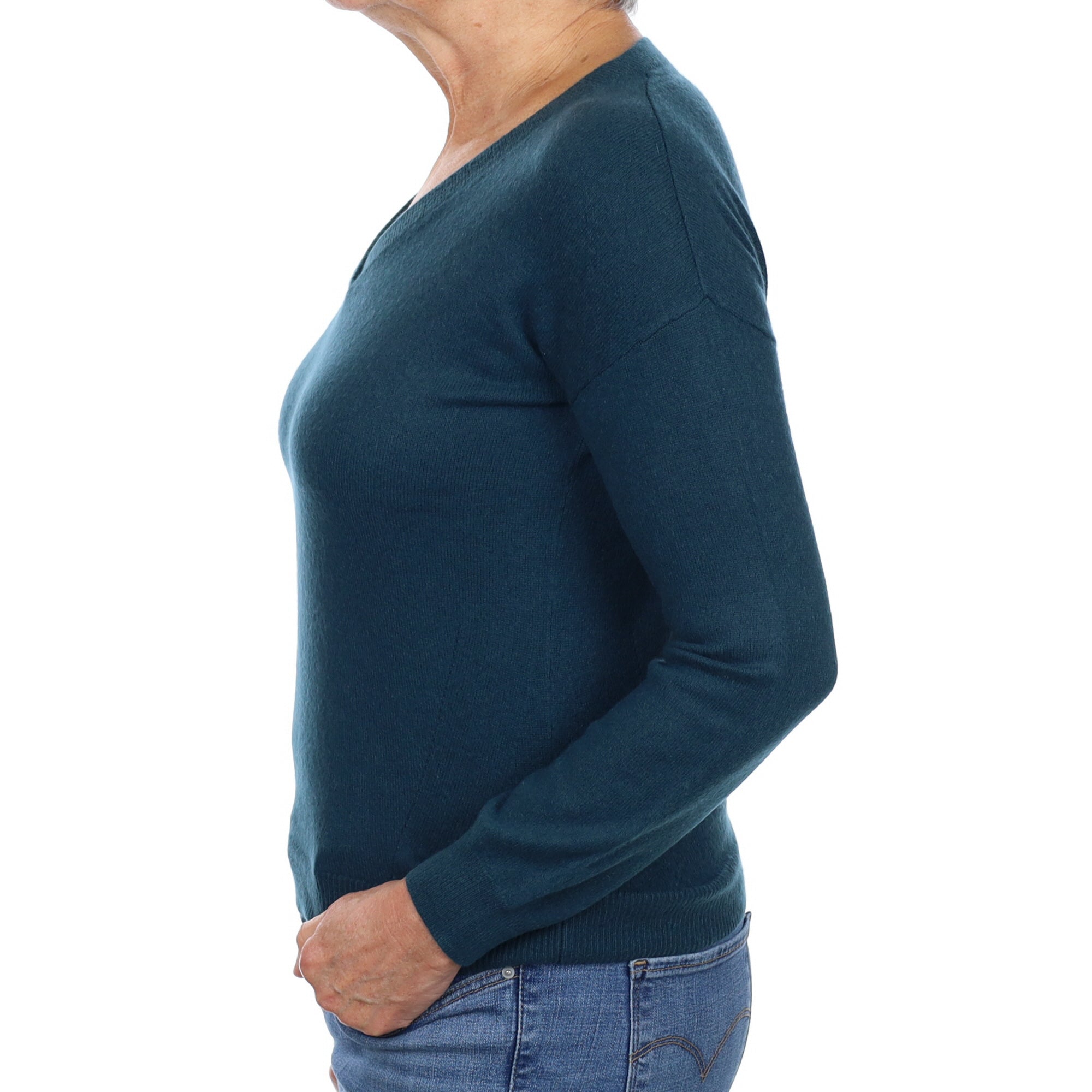 Forest Green Cashmere V Neck Jumper Medium