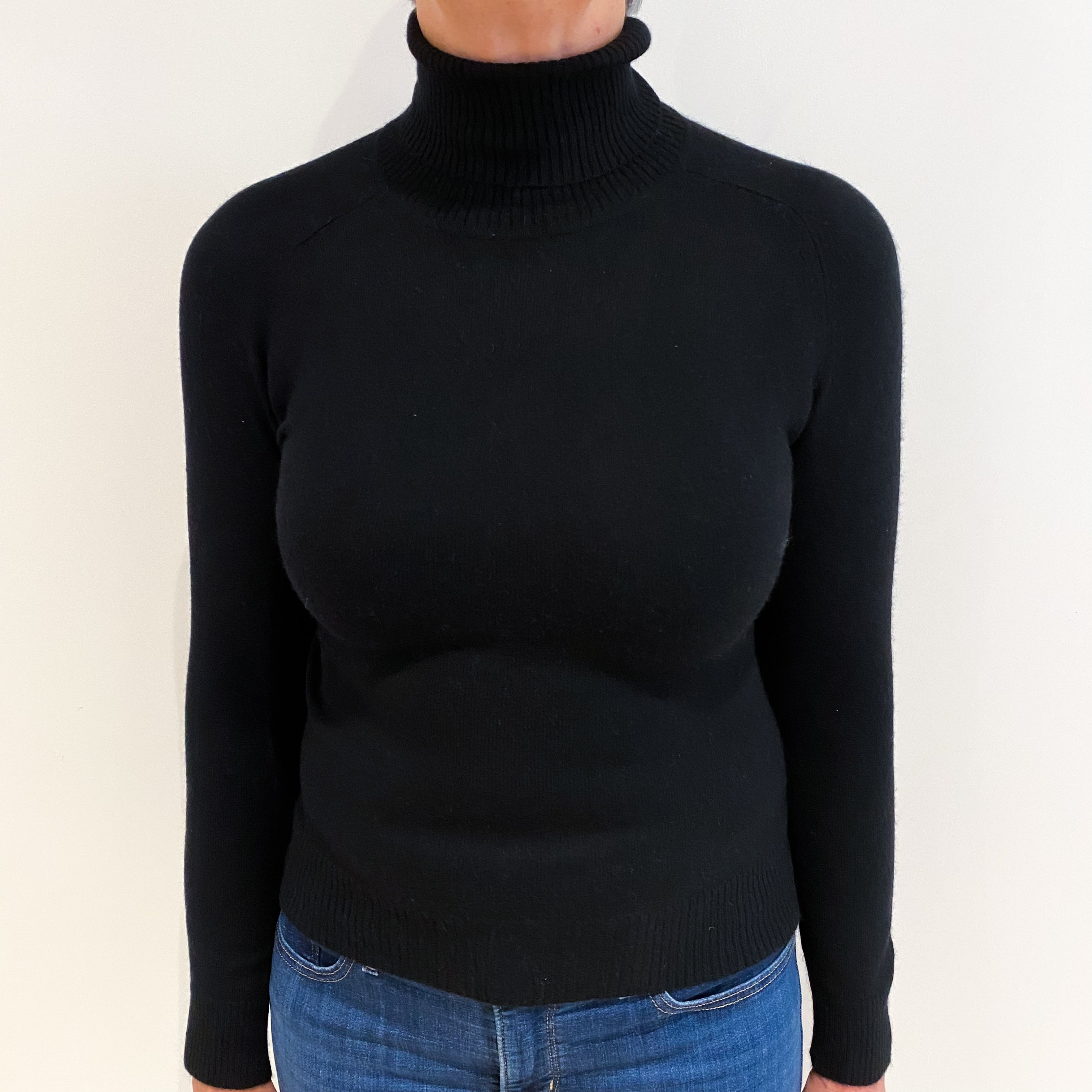 Black Cashmere Polo Neck Jumper Medium