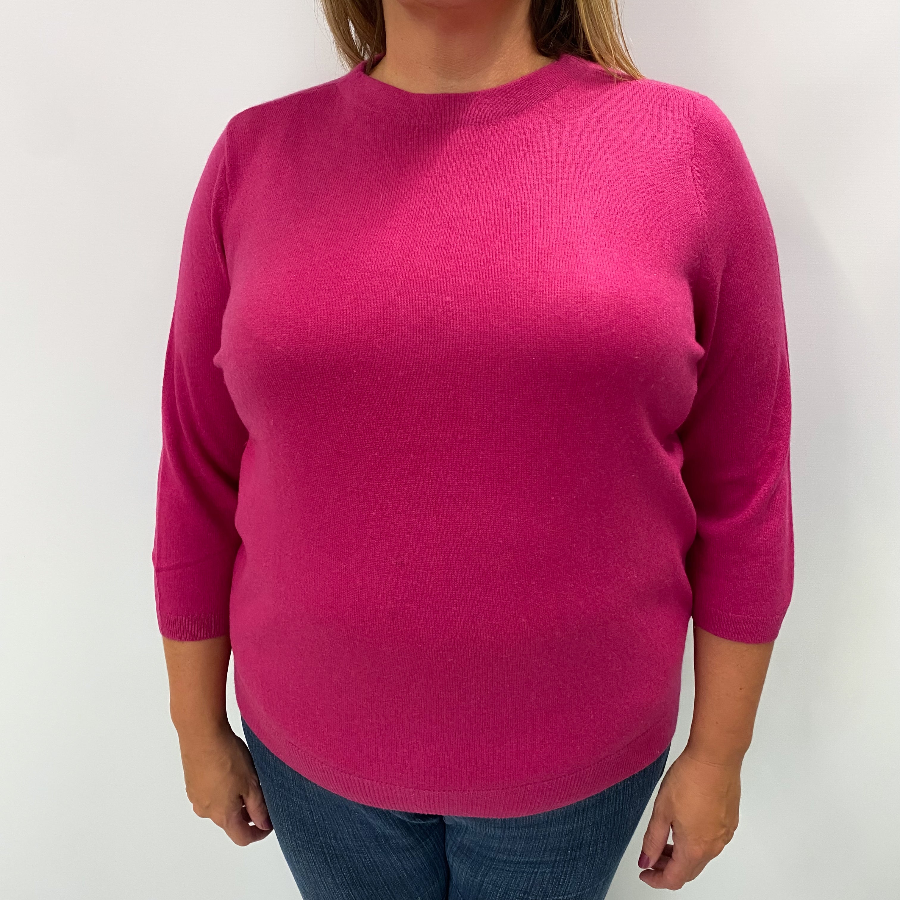 Fuchsia Pink Cashmere Crew Neck Jumper Extra Large