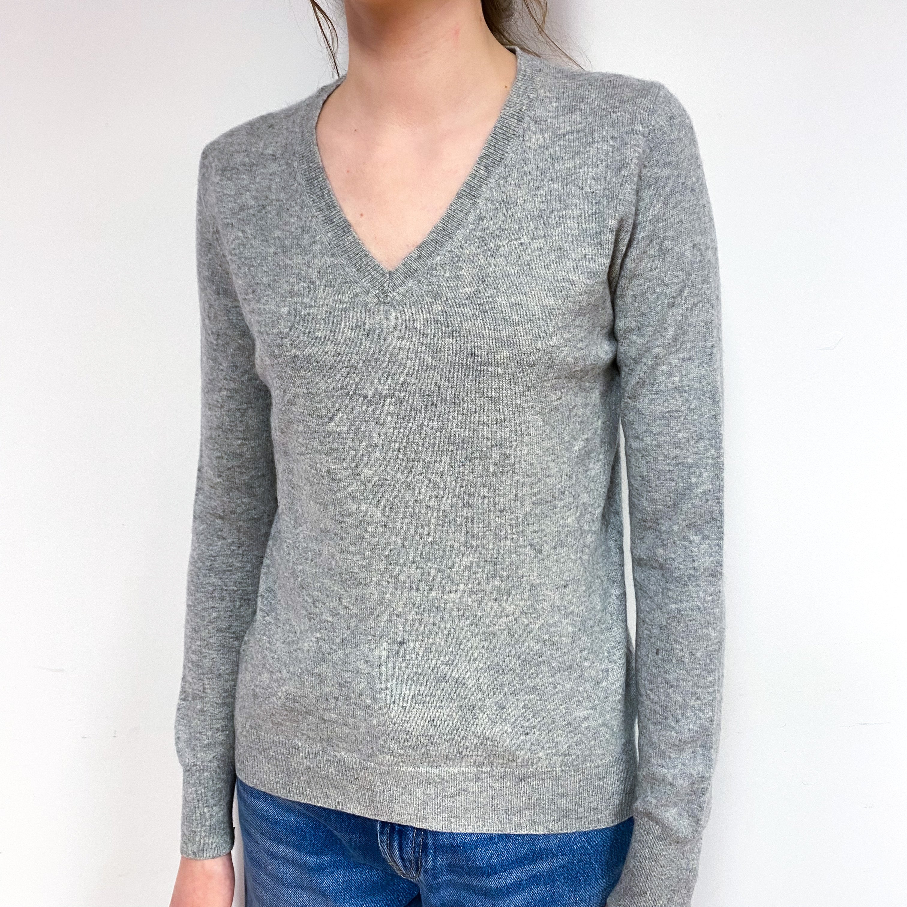 Smoke Grey Cashmere V-Neck Jumper Extra Small