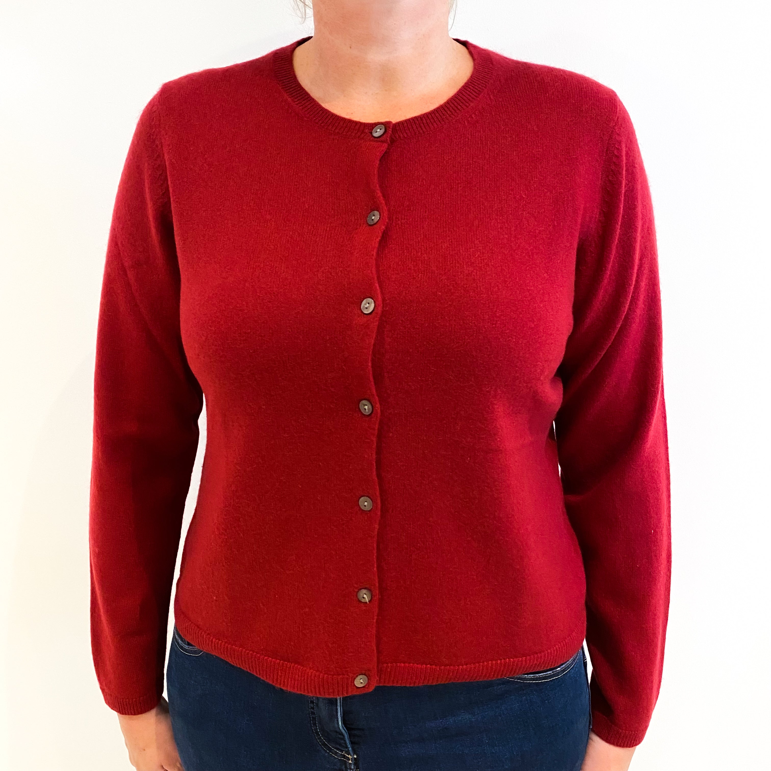 Crimson Red Cashmere Crew Neck Cardigan Large
