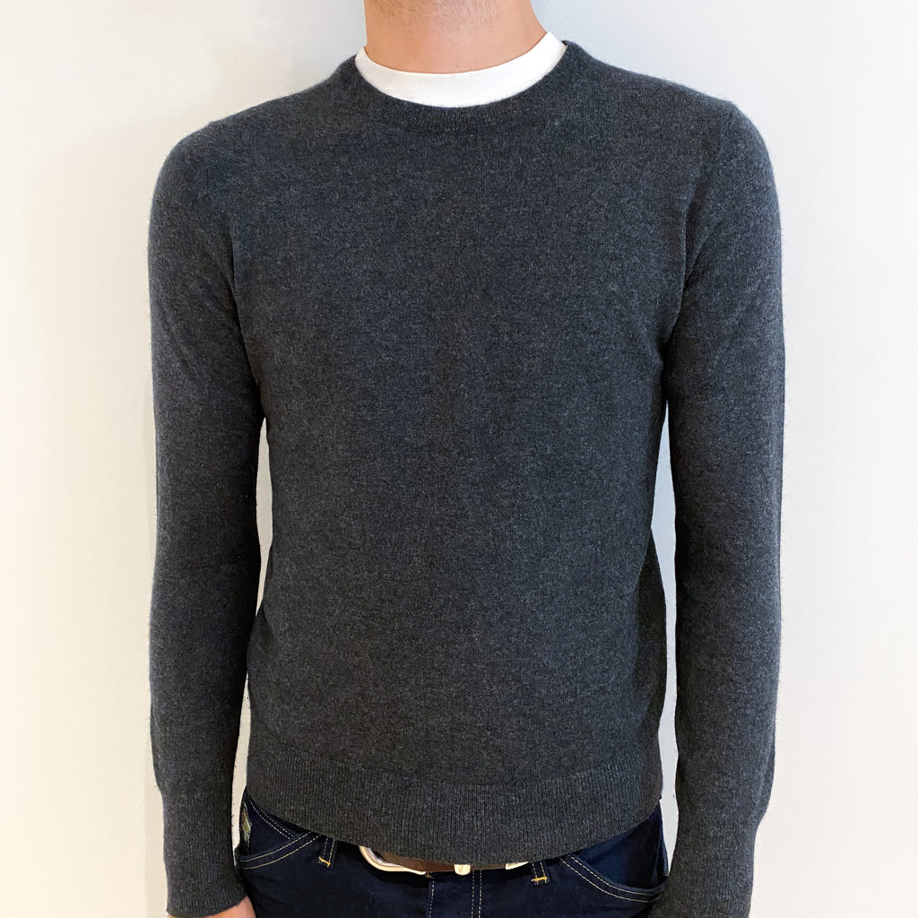 Men's Charcoal Grey Cashmere Crew Neck Jumper Medium