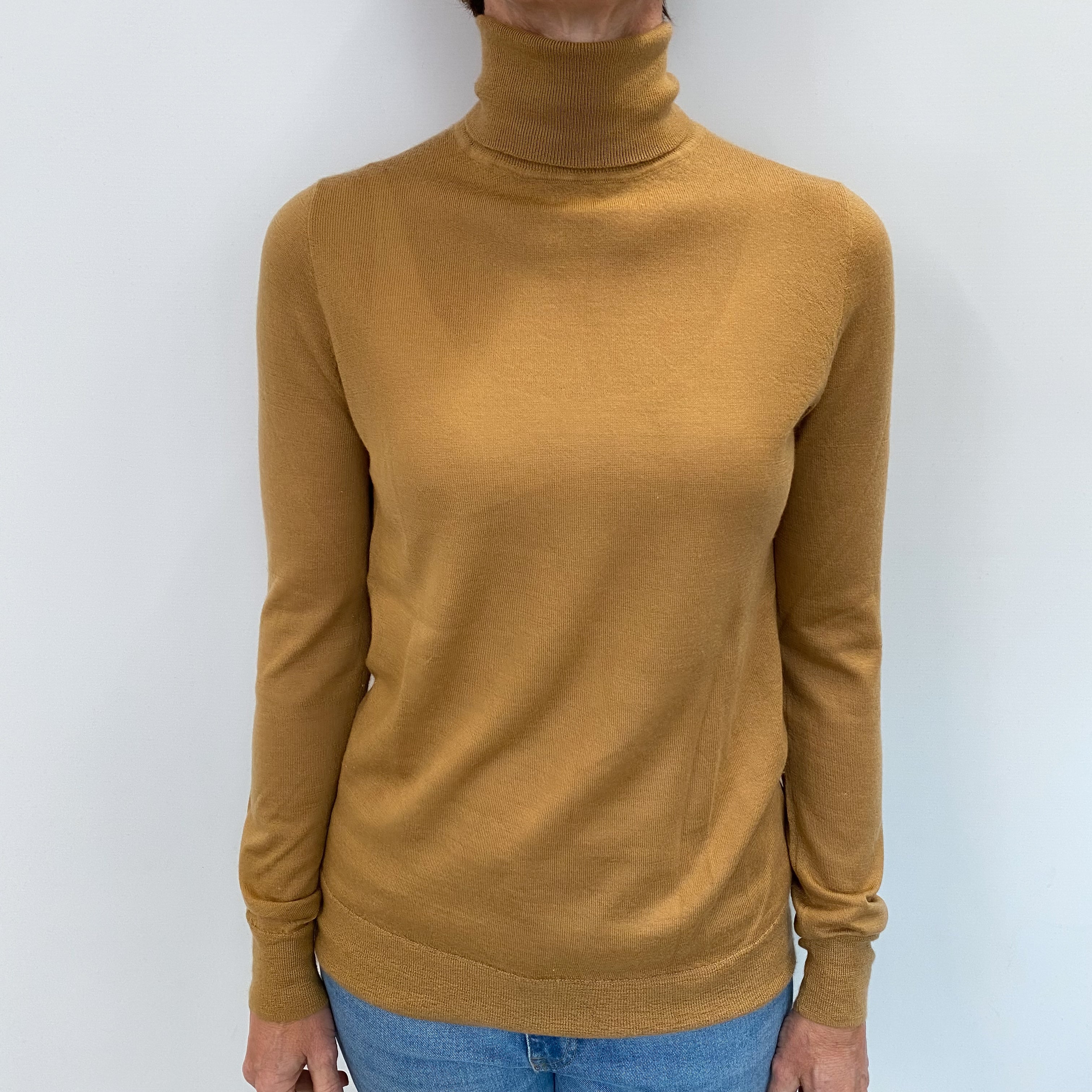 Tan Brown Cashmere Polo Neck Jumper Small