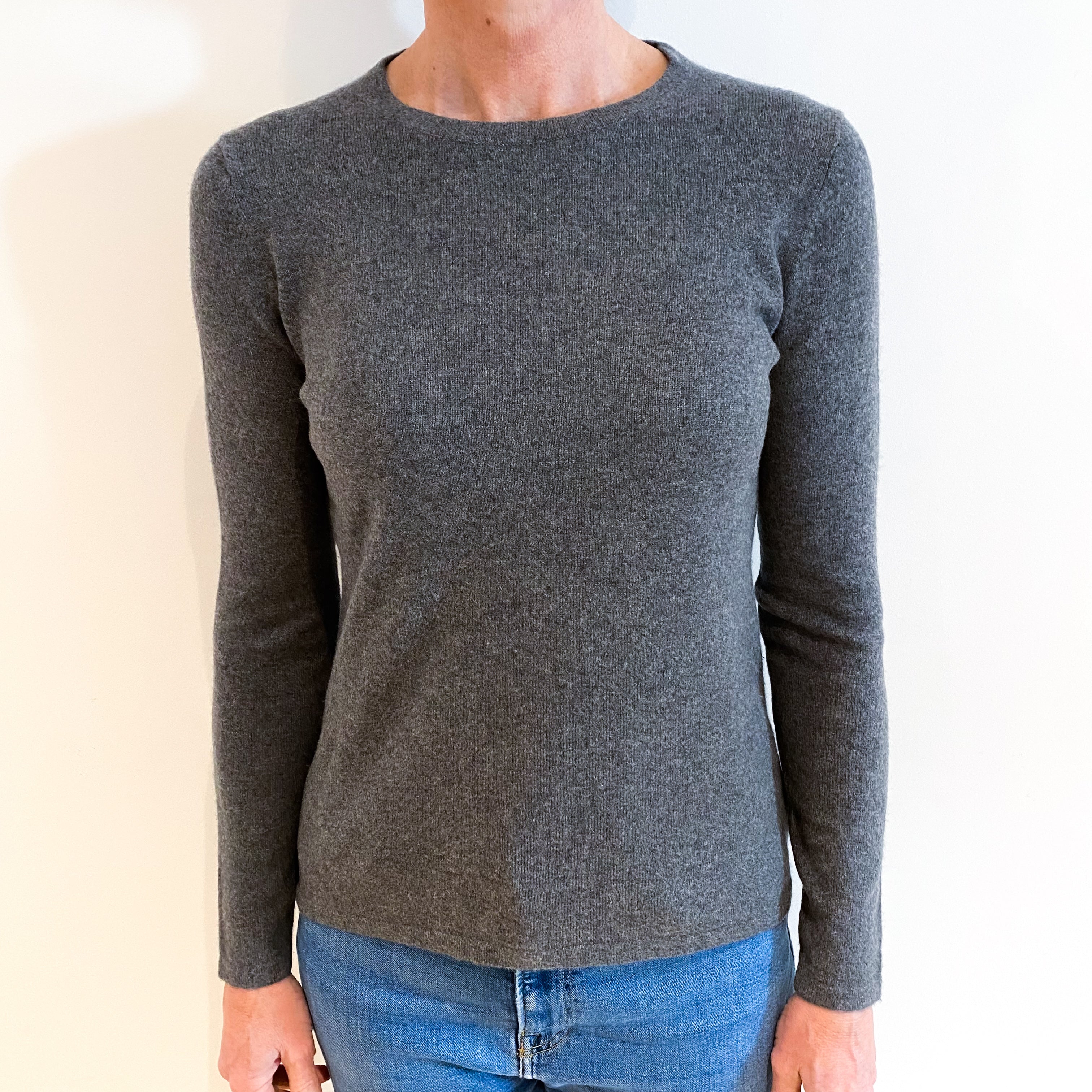 Slate Grey Cashmere Crew Neck Jumper Small