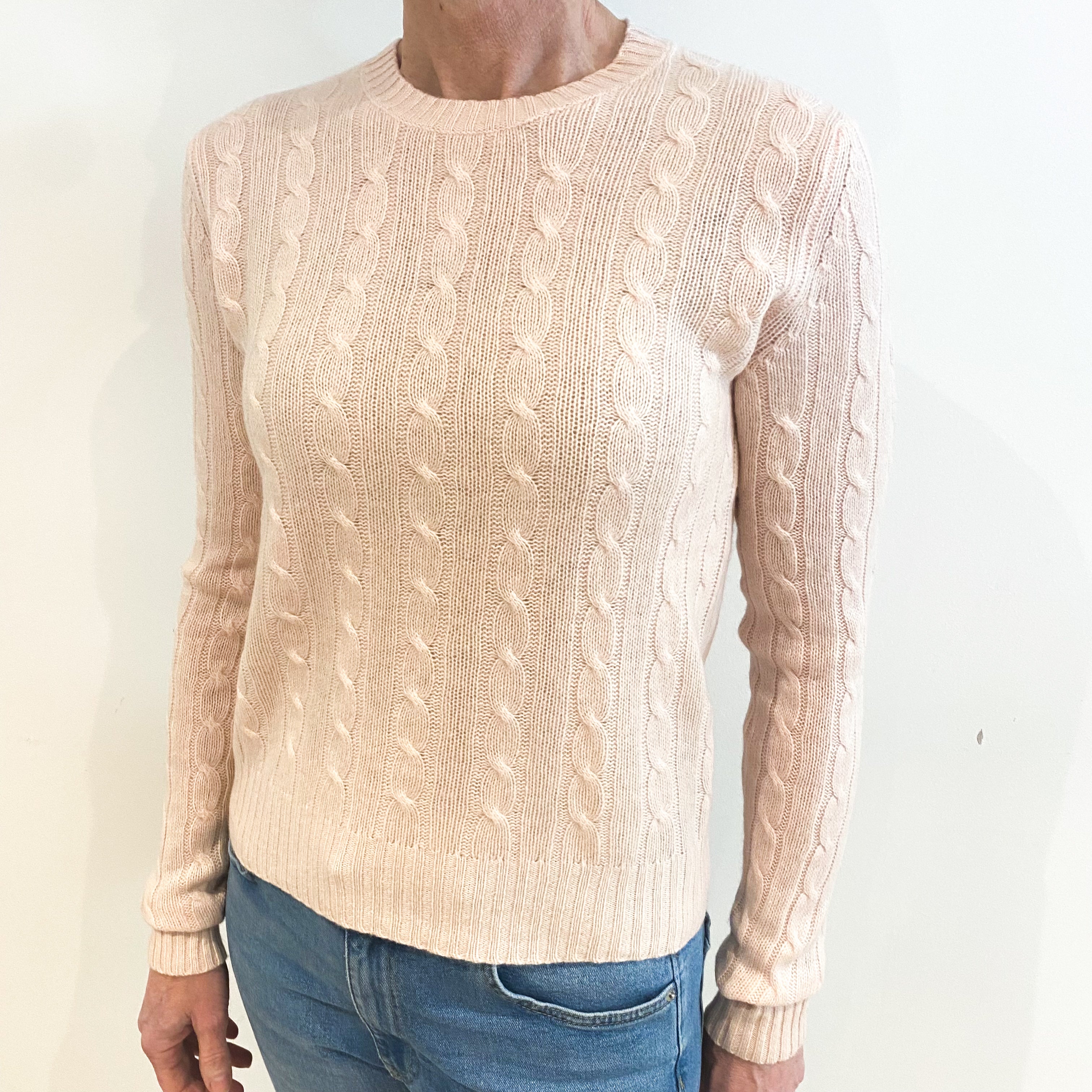 Baby Pink Cashmere Crew Neck Jumper Small