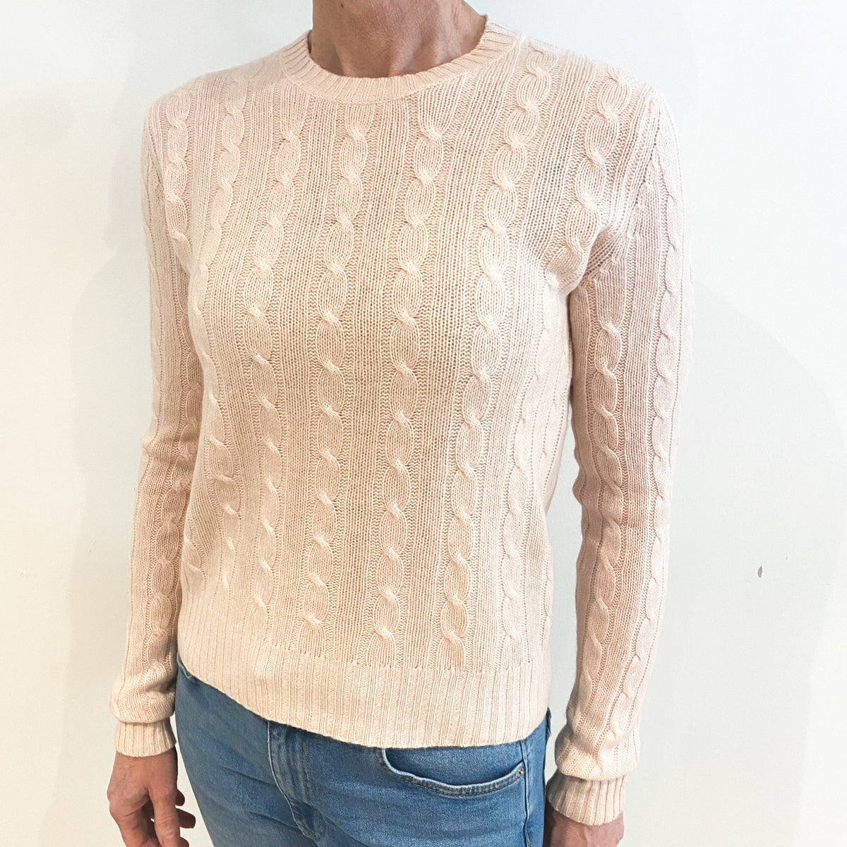 Baby Pink Cashmere Crew Neck Jumper Small
