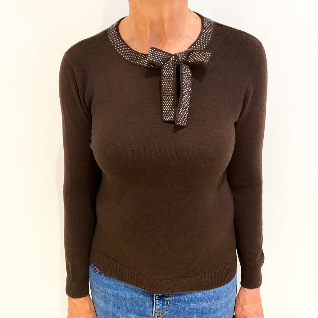 Dark Chocolate Brown Cashmere Crew Neck Jumper Medium