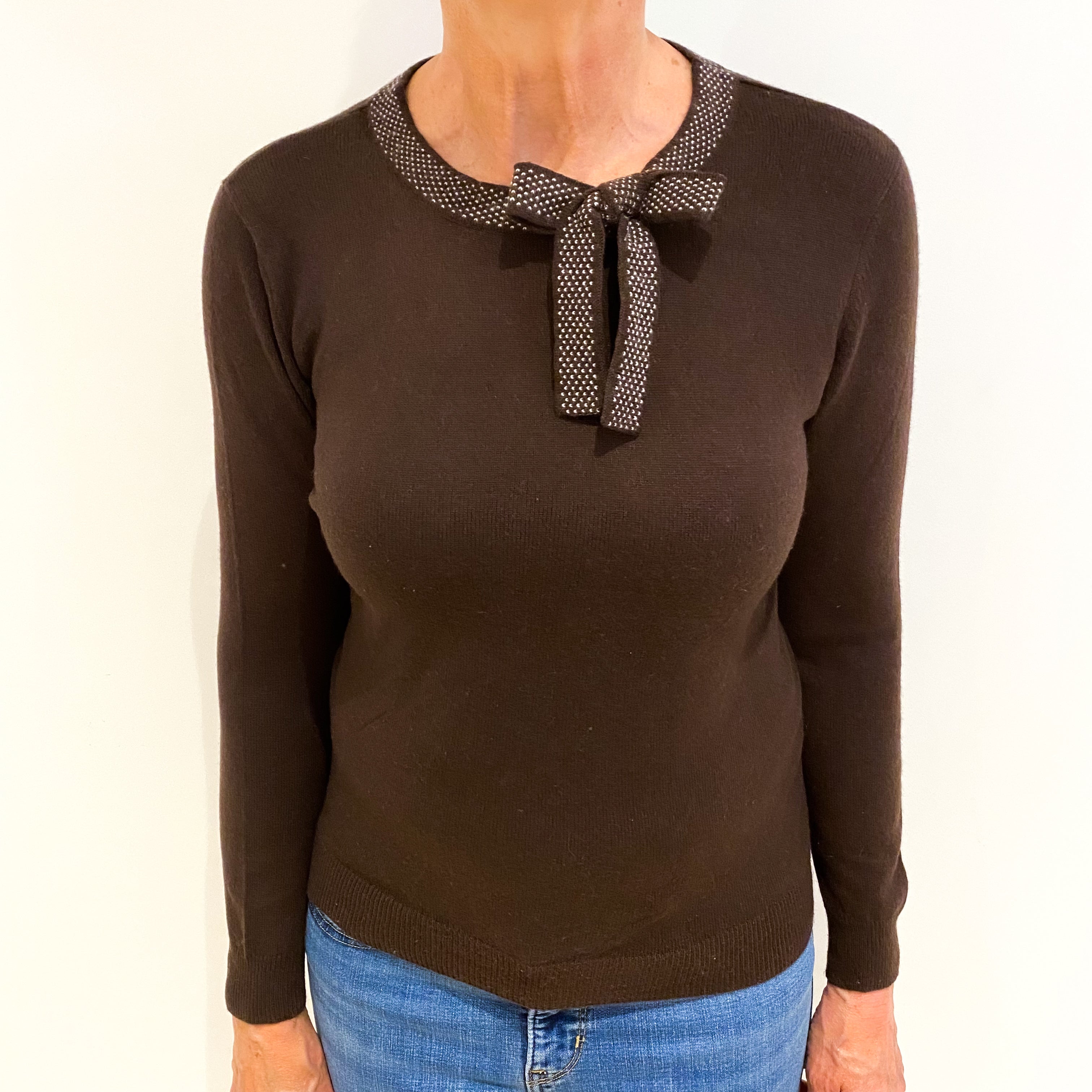 Dark Chocolate Brown Cashmere Crew Neck Jumper Medium