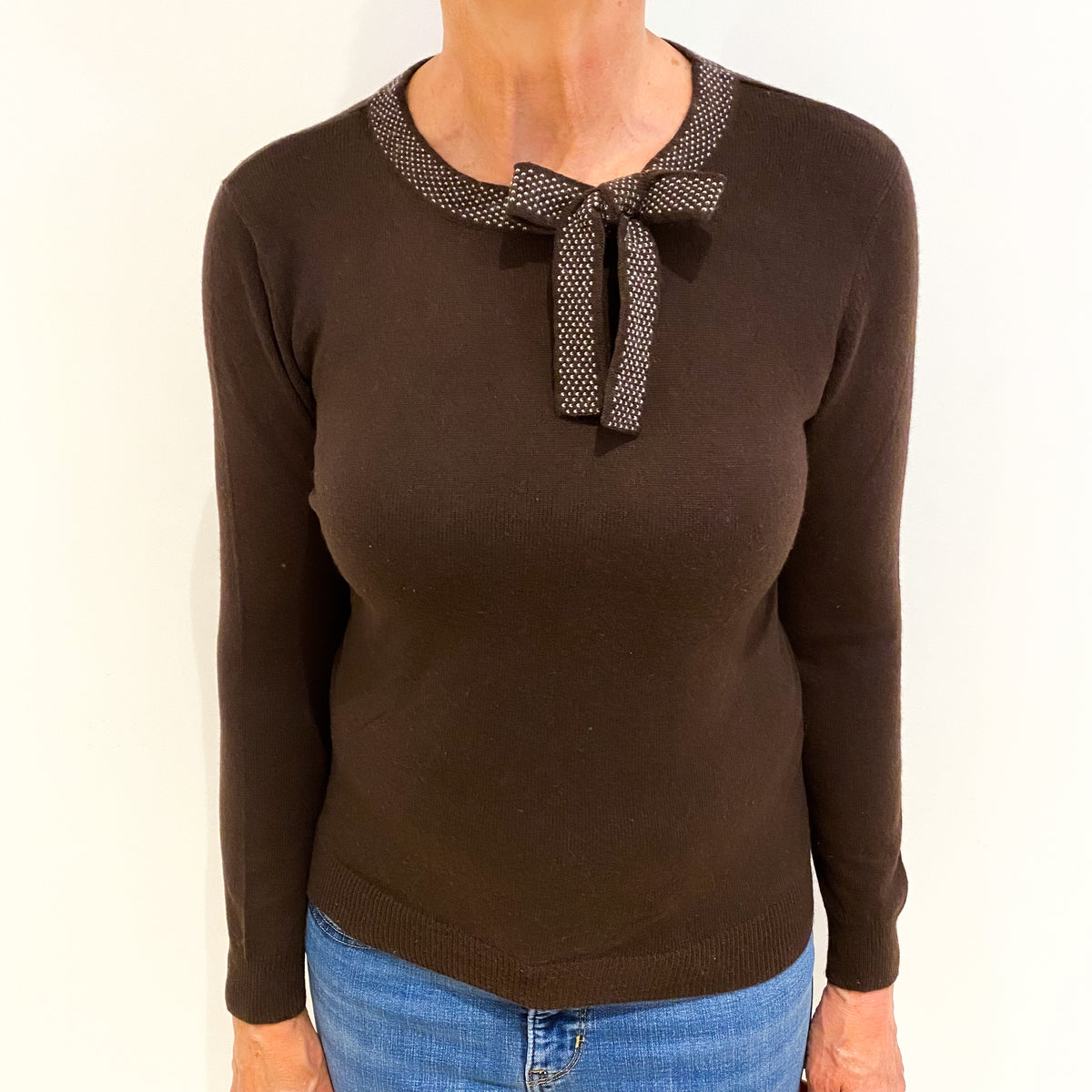Dark Chocolate Brown Cashmere Crew Neck Jumper Medium