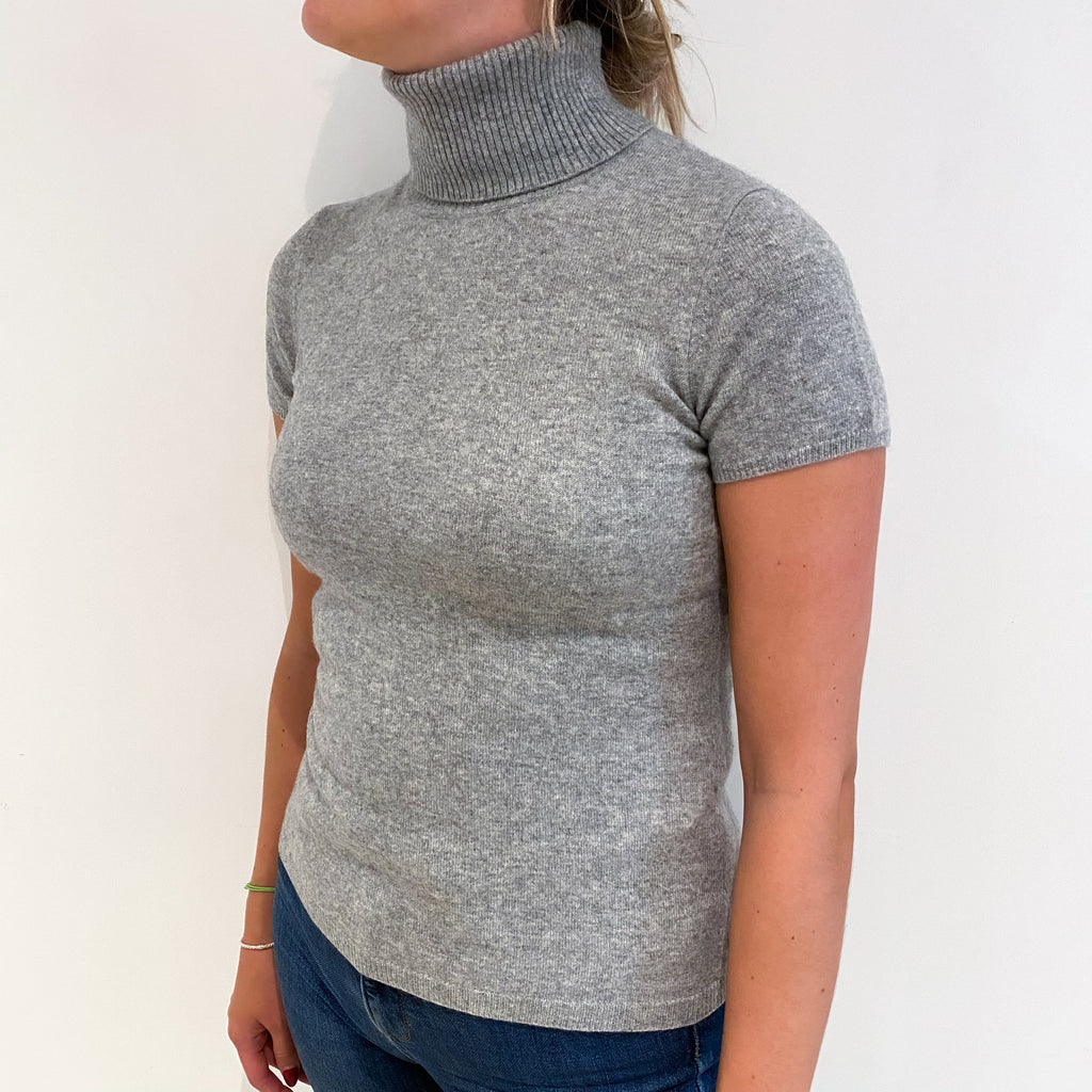 Smoke Grey Cashmere Polo Neck Short Sleeved Jumper Small