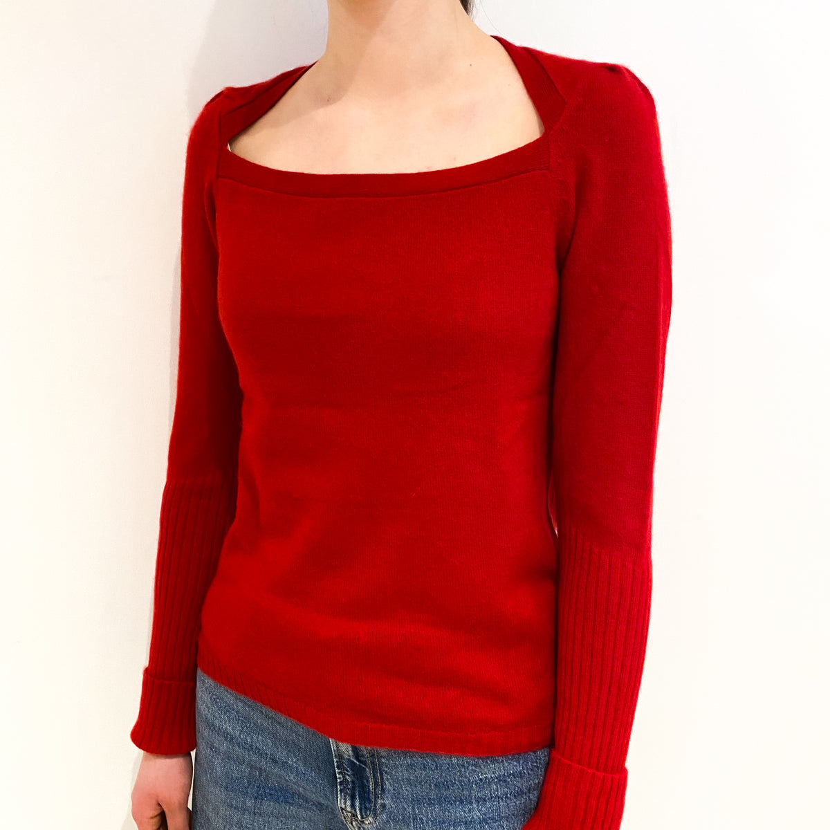 Scarlet Red Cashmere Square Neck Jumper Extra Small