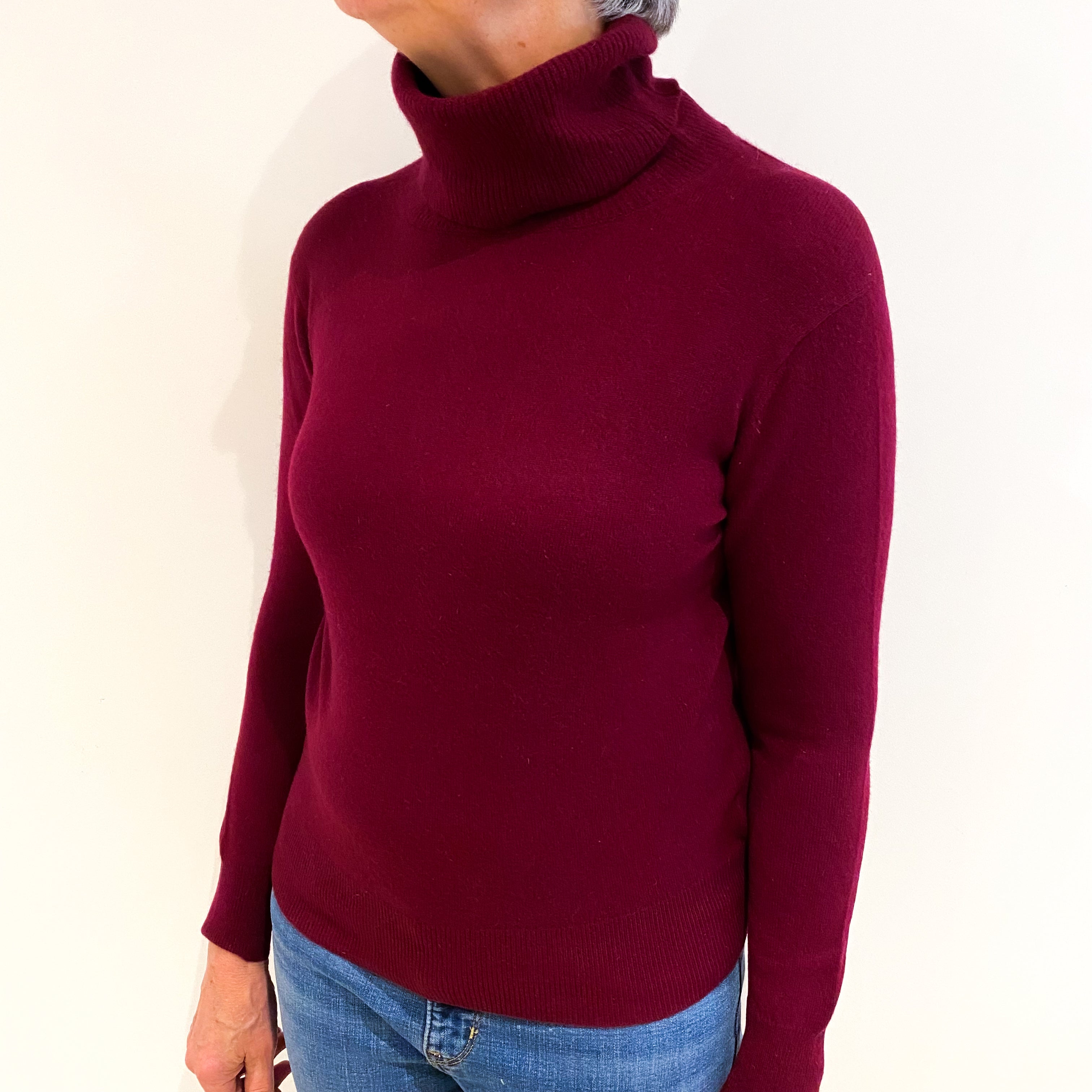 Wine Red Cashmere Polo Neck Jumper Medium