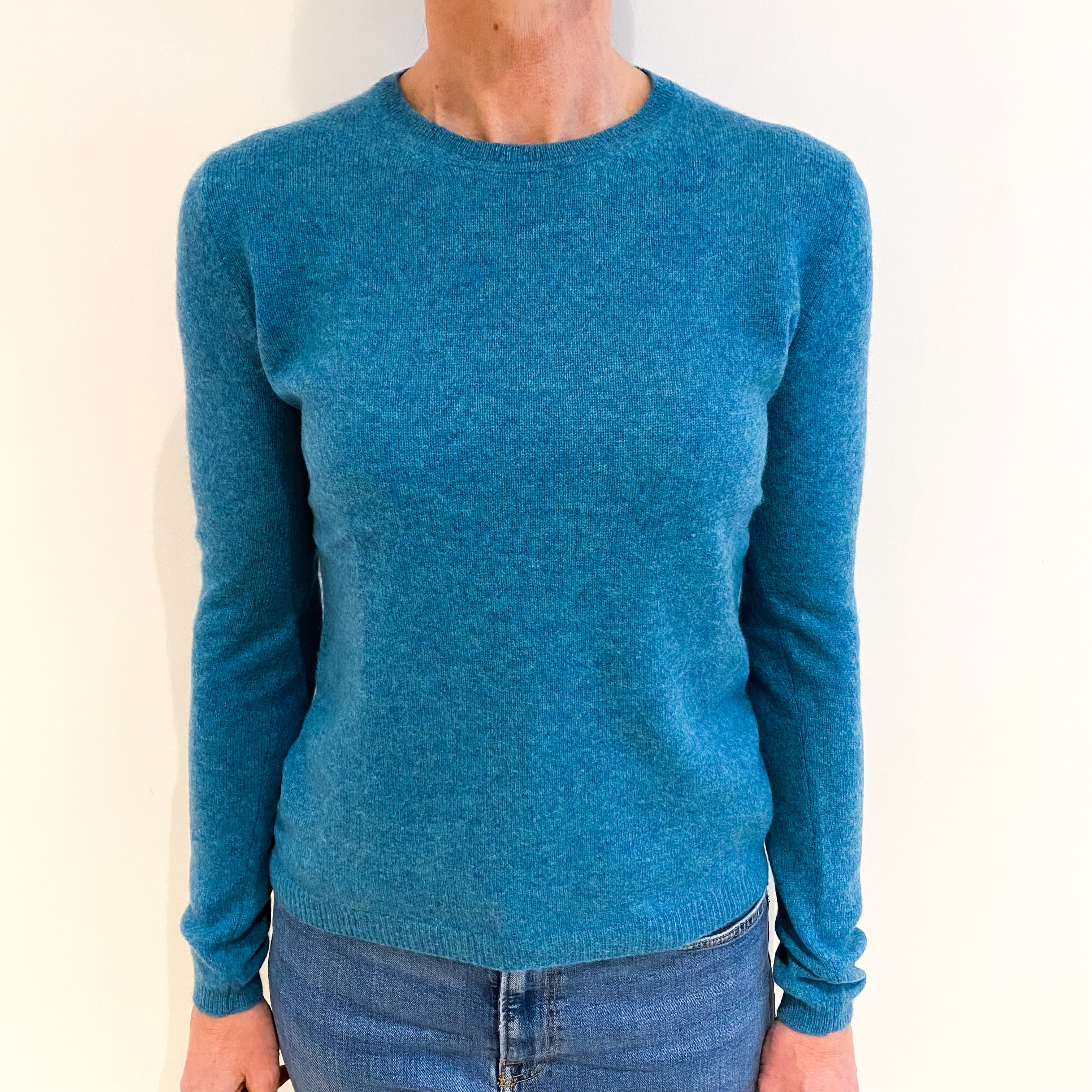 Aqua Blue Marl Cashmere Crew Neck Jumper Small