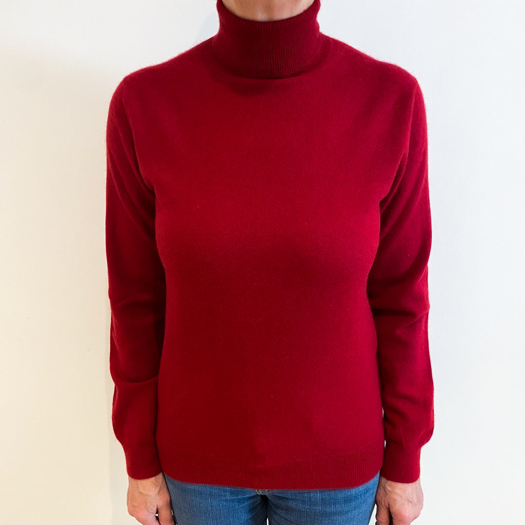 Post Box Red Cashmere Polo Neck Jumper Medium