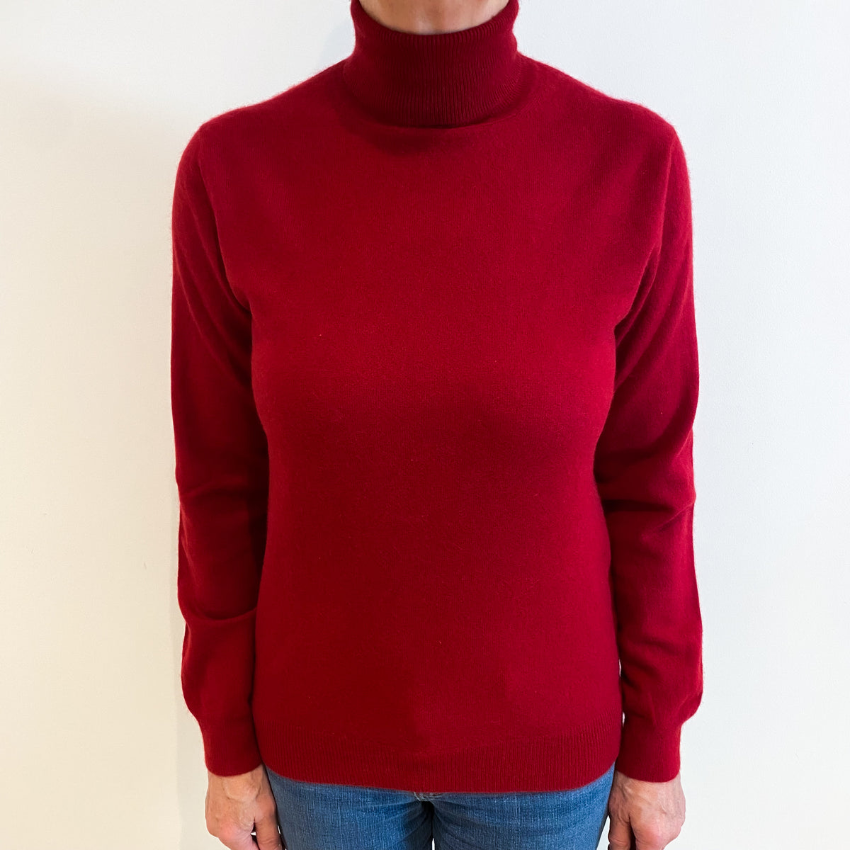 Post Box Red Cashmere Polo Neck Jumper Medium