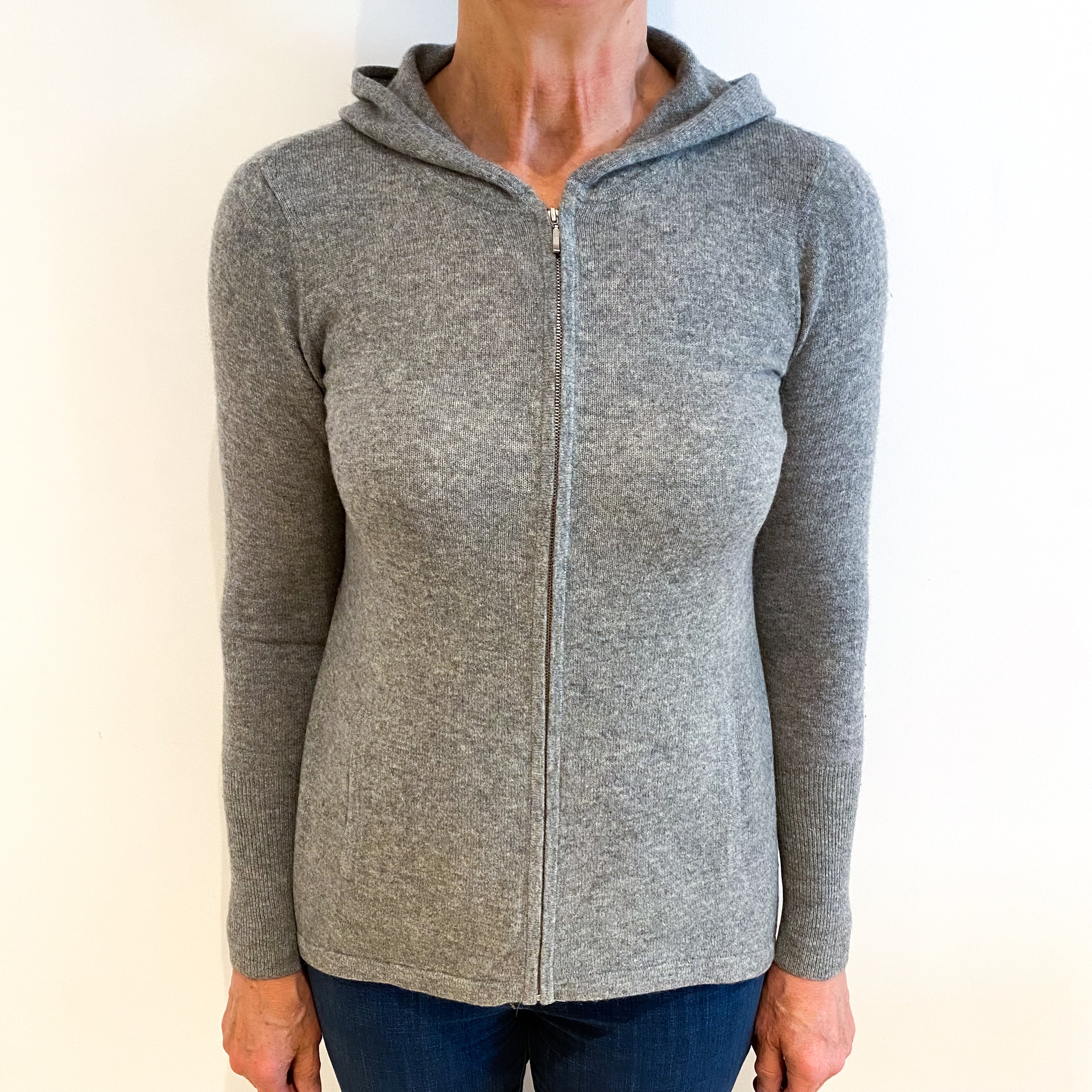 Ash Grey Cashmere Zip Up Hoodie Medium