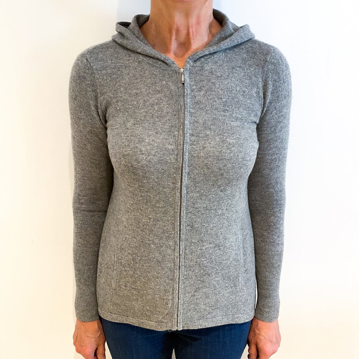 Ash Grey Cashmere Zip Up Hoodie Medium